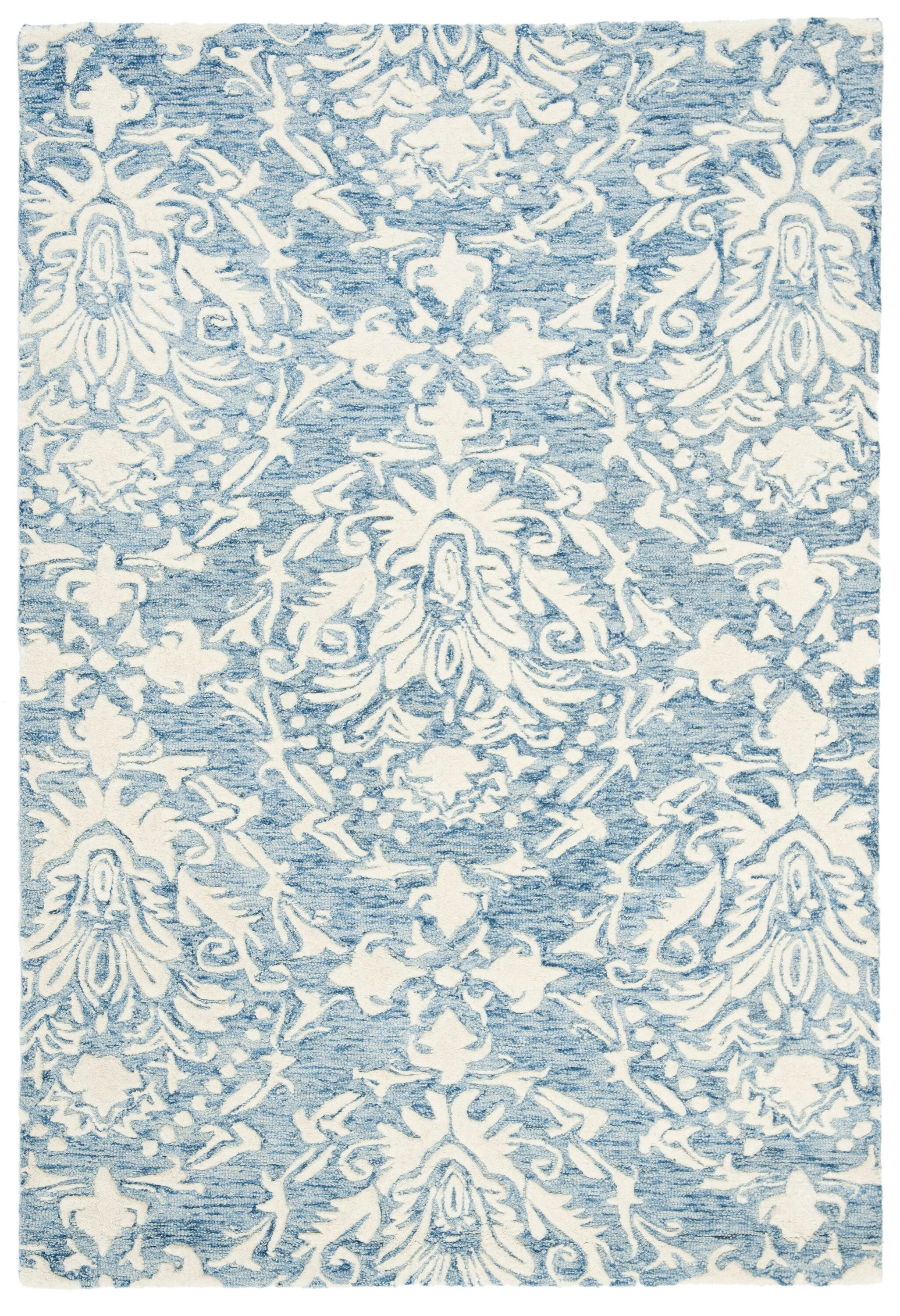SAFAVIEH Blossom Kestrel Damask Wool Area Rug, Blue/Ivory, 4' x 6'