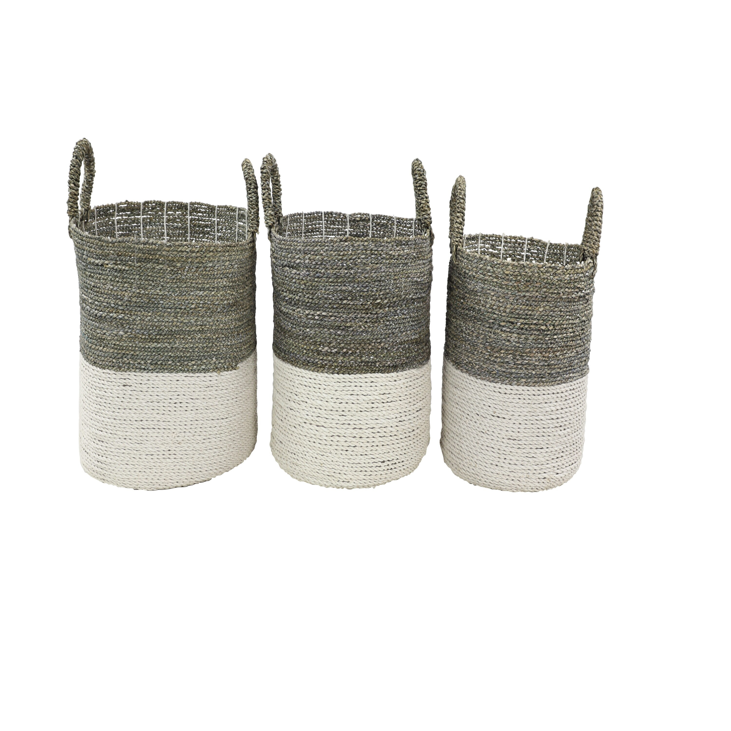DecMode 17", 16", 14" White Sea Grass Contemporary Storage Basket, 3 - Pieces