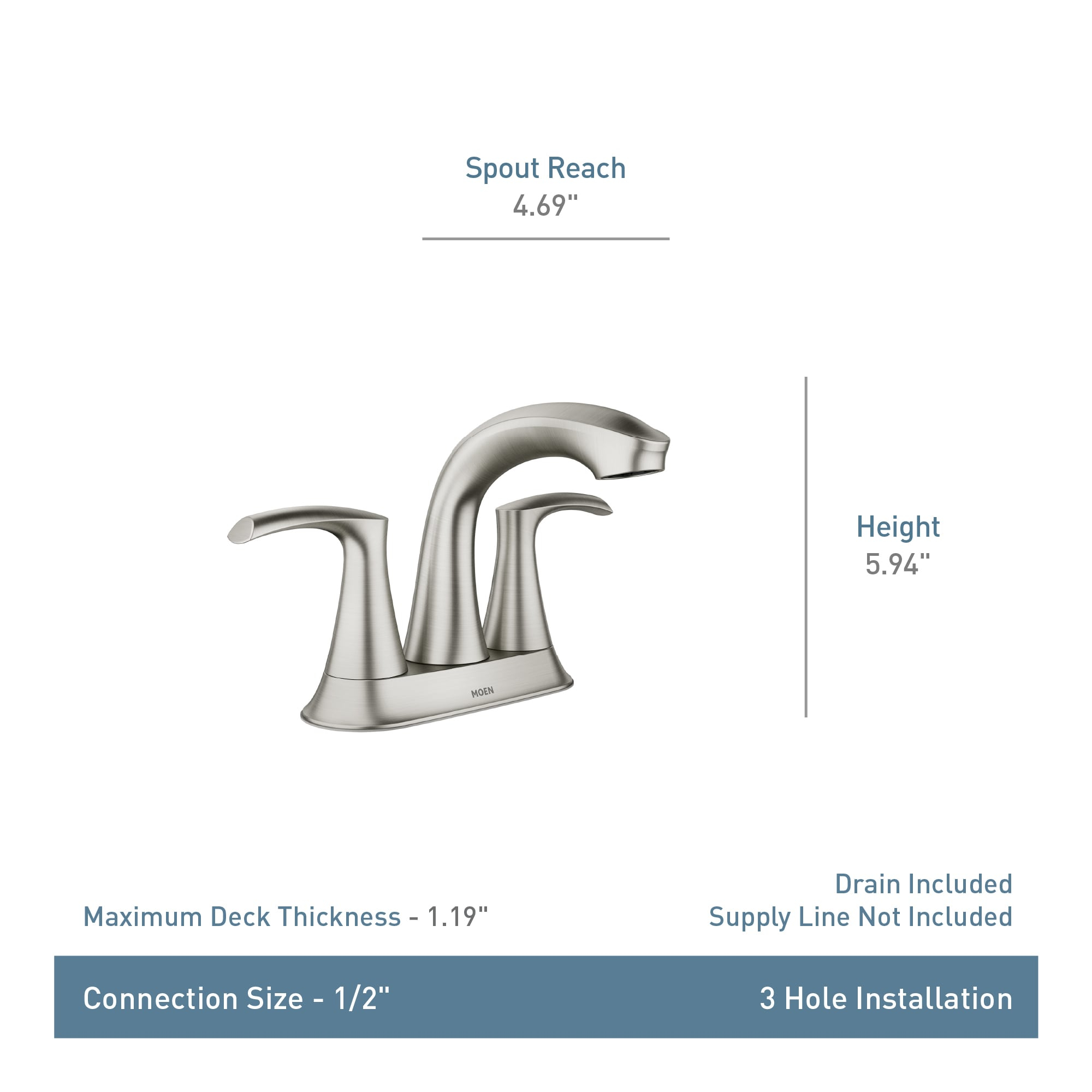 Moen Graeden Chrome 4-in centerset 2-handle WaterSense High-arc Commercial/Residential Handle Bathroom Sink Faucet with Drain