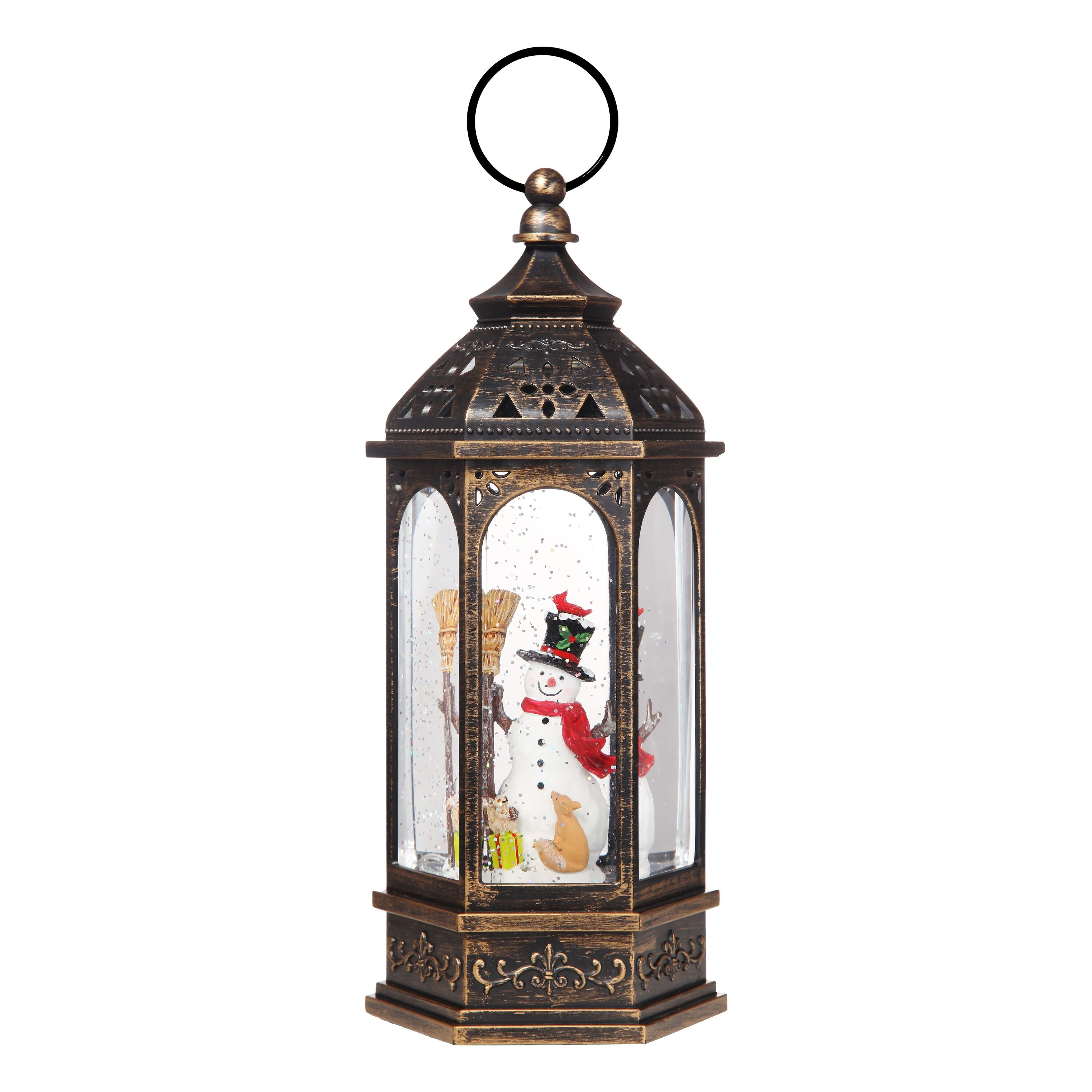 11" White LED Snowman Lantern Snow Globe