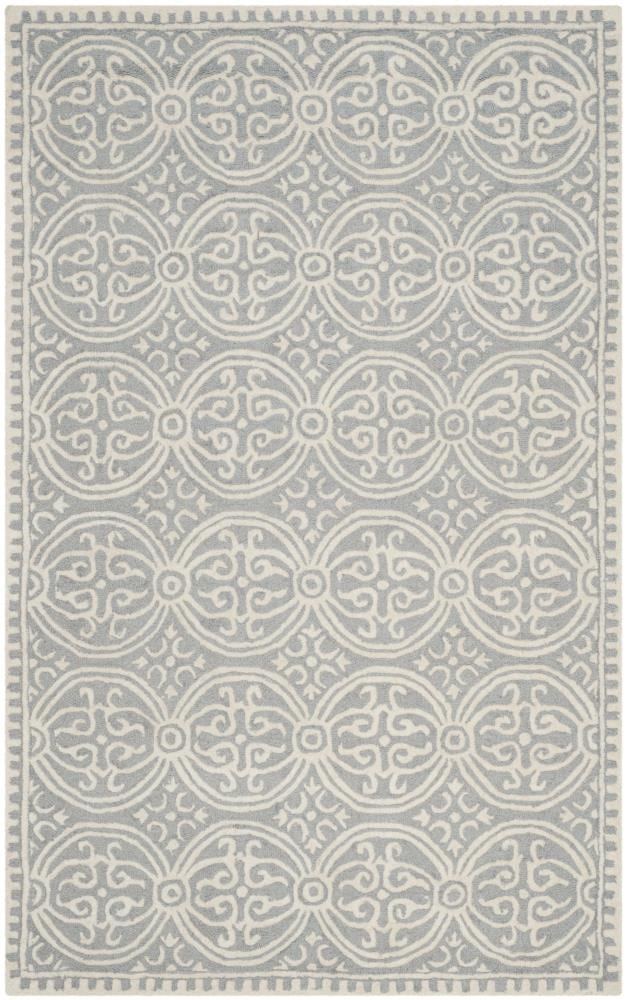 Safavieh Cambridge Damask 5 x 8 (ft) Tufted Wool Silver/Ivory Rectangular Indoor Abstract Area rug