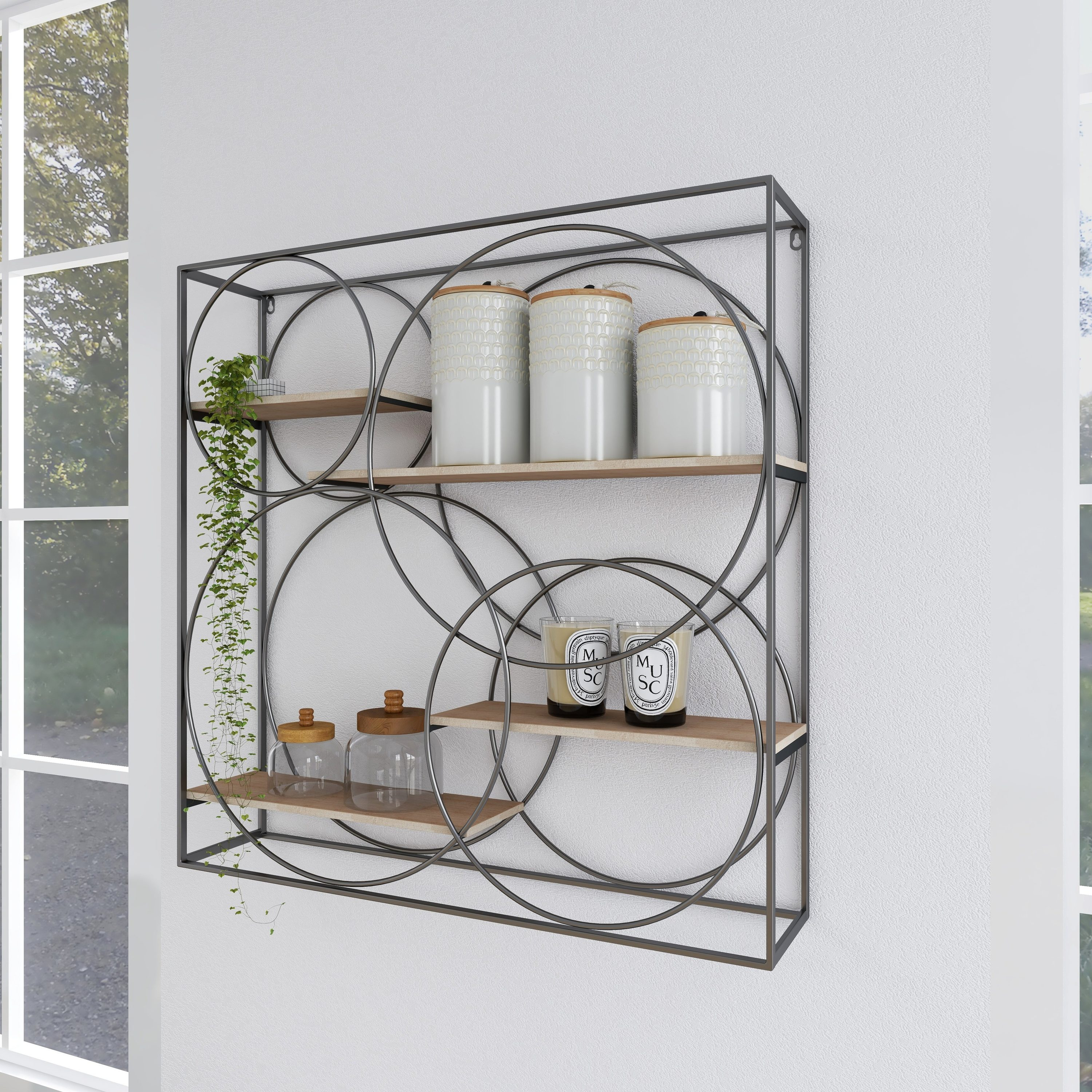 DecMode 32" x 7" 4-Tier Gray Wall Shelf