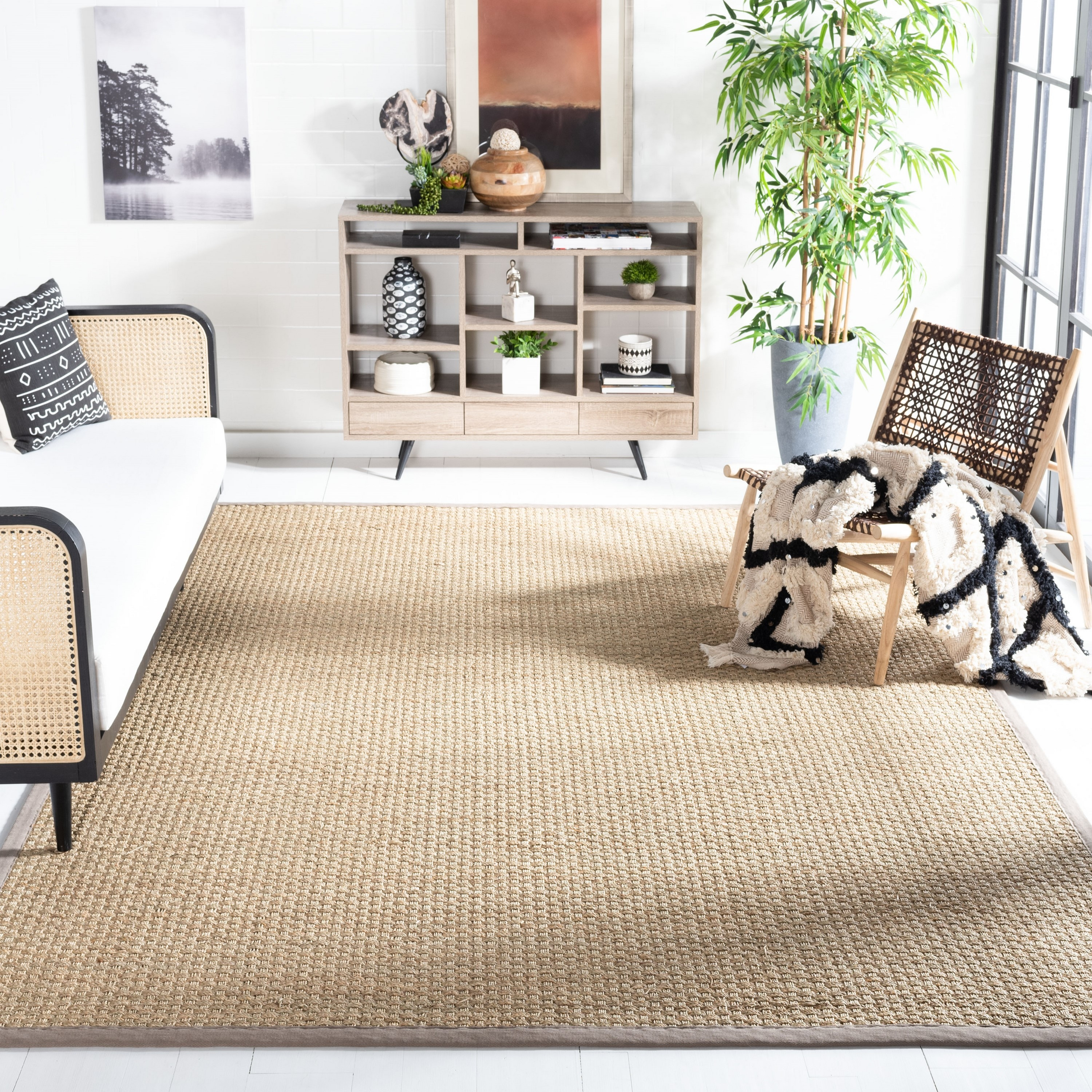 SAFAVIEH Natural Fiber Arbor Border Area Rug, Natural/Grey, 11' x 15'