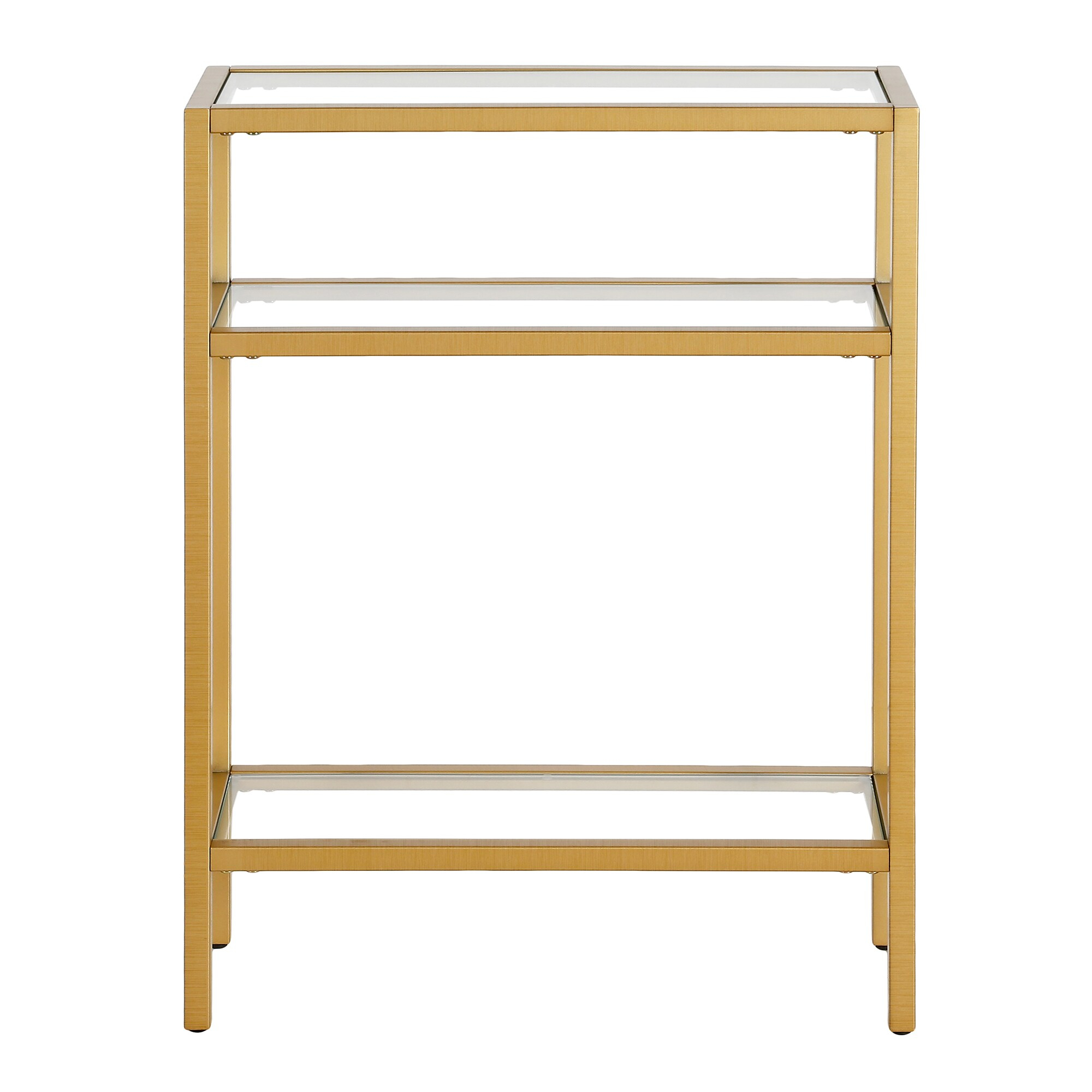 Compact Modern Industrial Brass & Glass Console Table with Storage