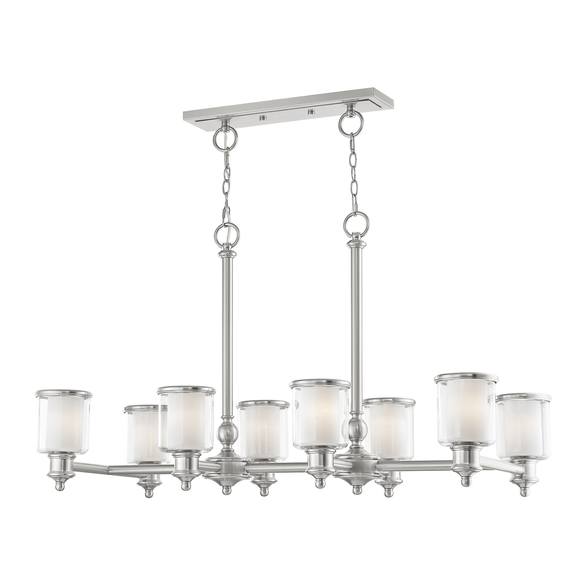 Livex Lighting 40208-91 Transitional Eight Light Linear Chandelier from Middlebush Collection in Pwt, Nckl, B/S, Slvr. Finish, 41.75 inches, 24.50x41.75x20.00, Brushed Nickel