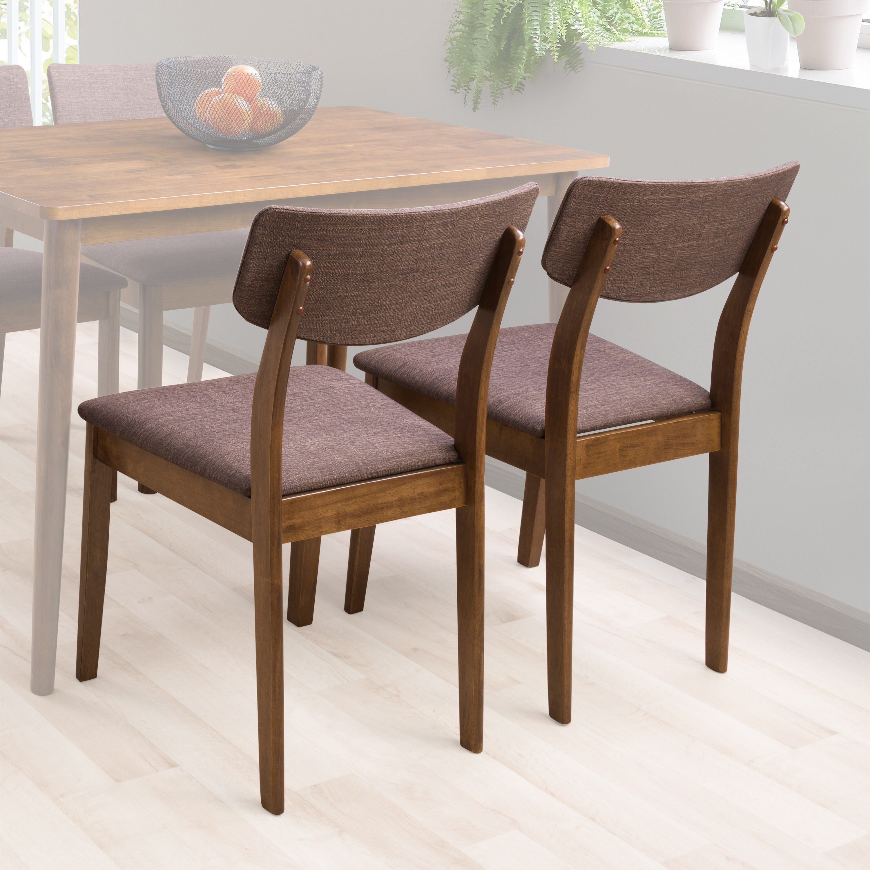 Set of 2 Branson Wood Dining Chairs Walnut Stain - CorLiving