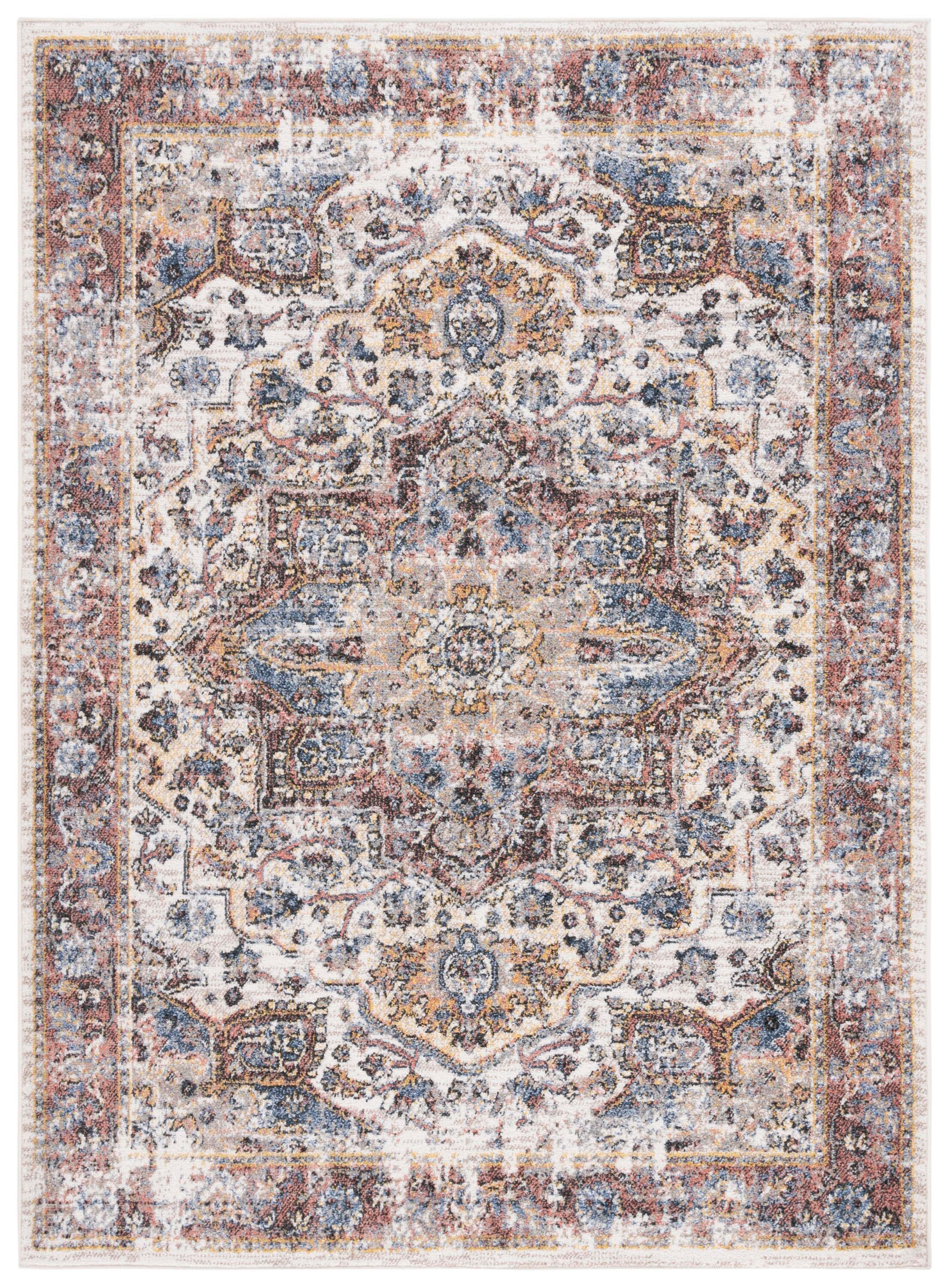 SAFAVIEH Astoria Darwin Traditional Area Rug, Ivory/Blue Rust, 6'7" x 6'7" Square