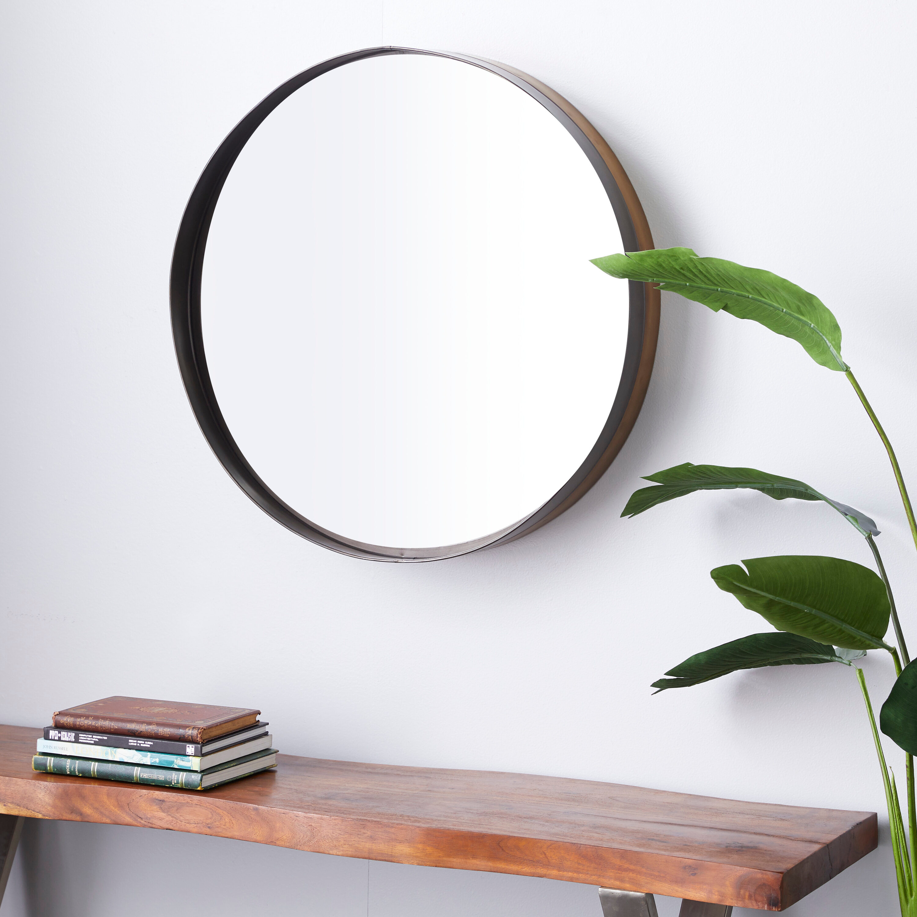 DecMode 32" x 32" Brown Wall Mirror with Thin Frame