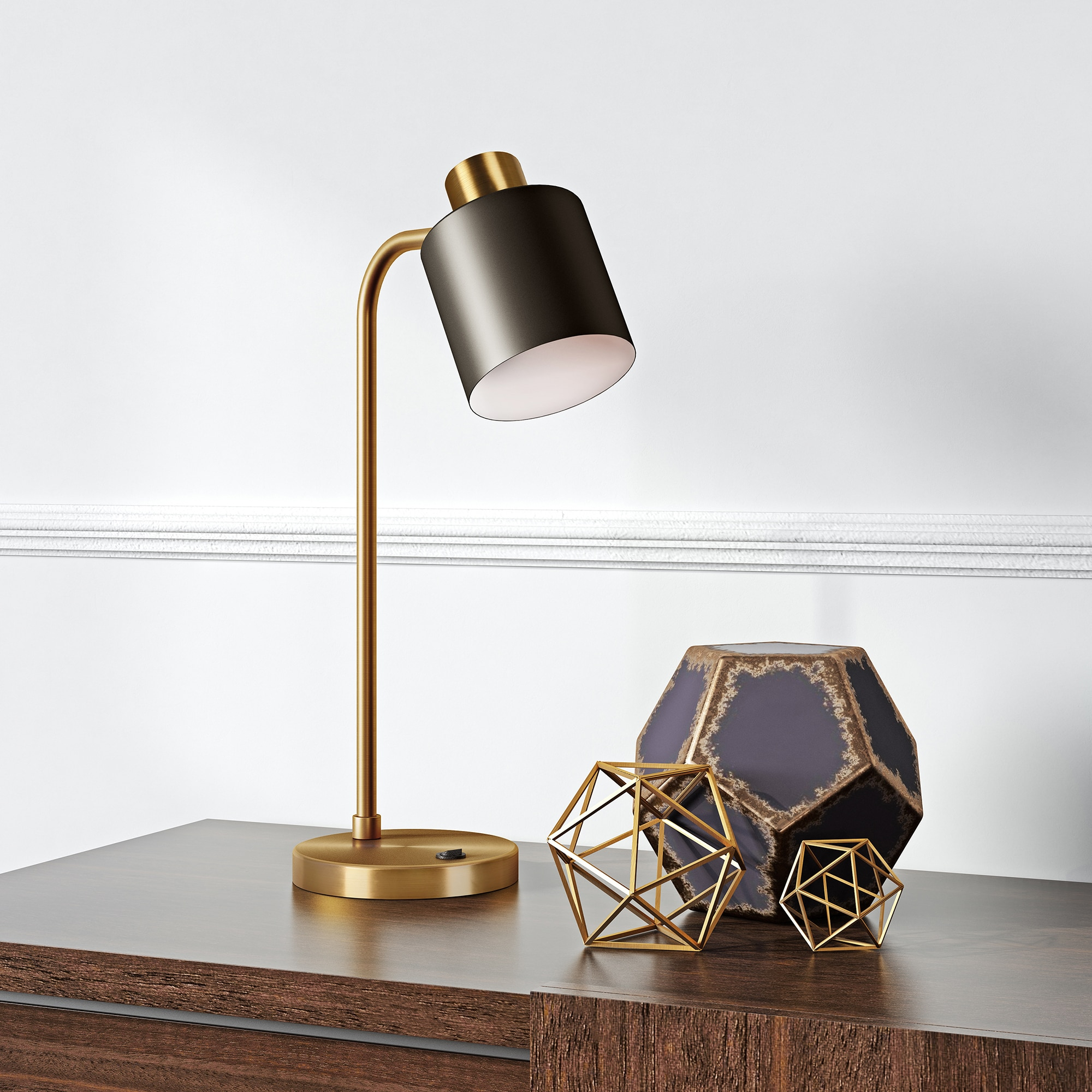 Brass and Black Metal 20.75" Table Lamp with Dome Shade