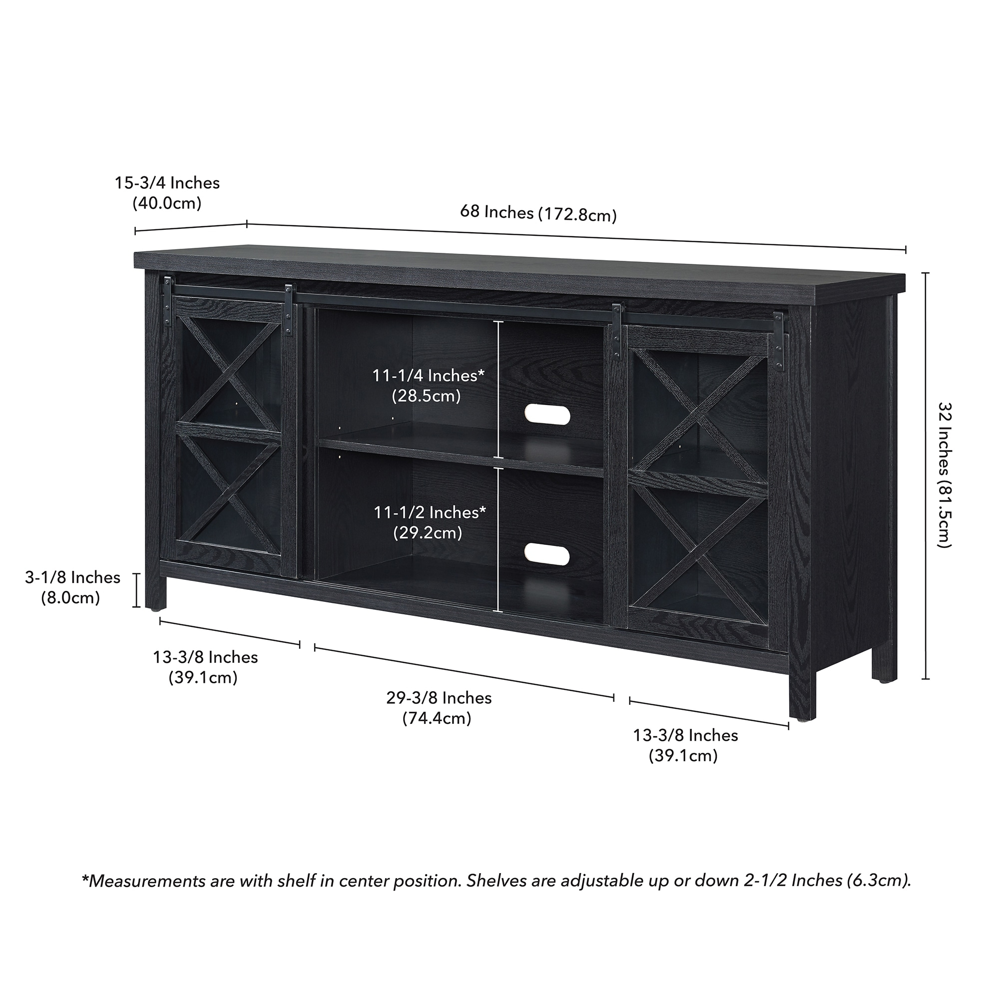 Evelyn&Zoe Clementine Rectangular TV Stand for TV's up to 75", Black Grain