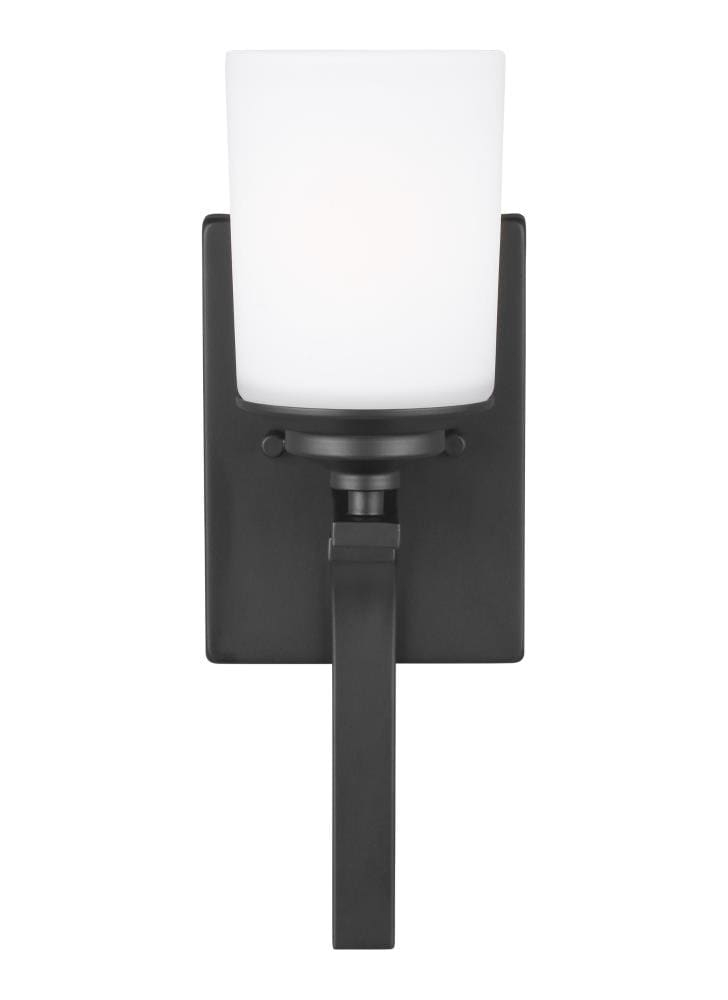 Generation Lighting 4130701-112 Kemal Etched/White Glass Cylinder Torchiere Wall Sconce Lighting Fixture, 1-Light 75 Watt, 15" H x 5" W, Midnight Black