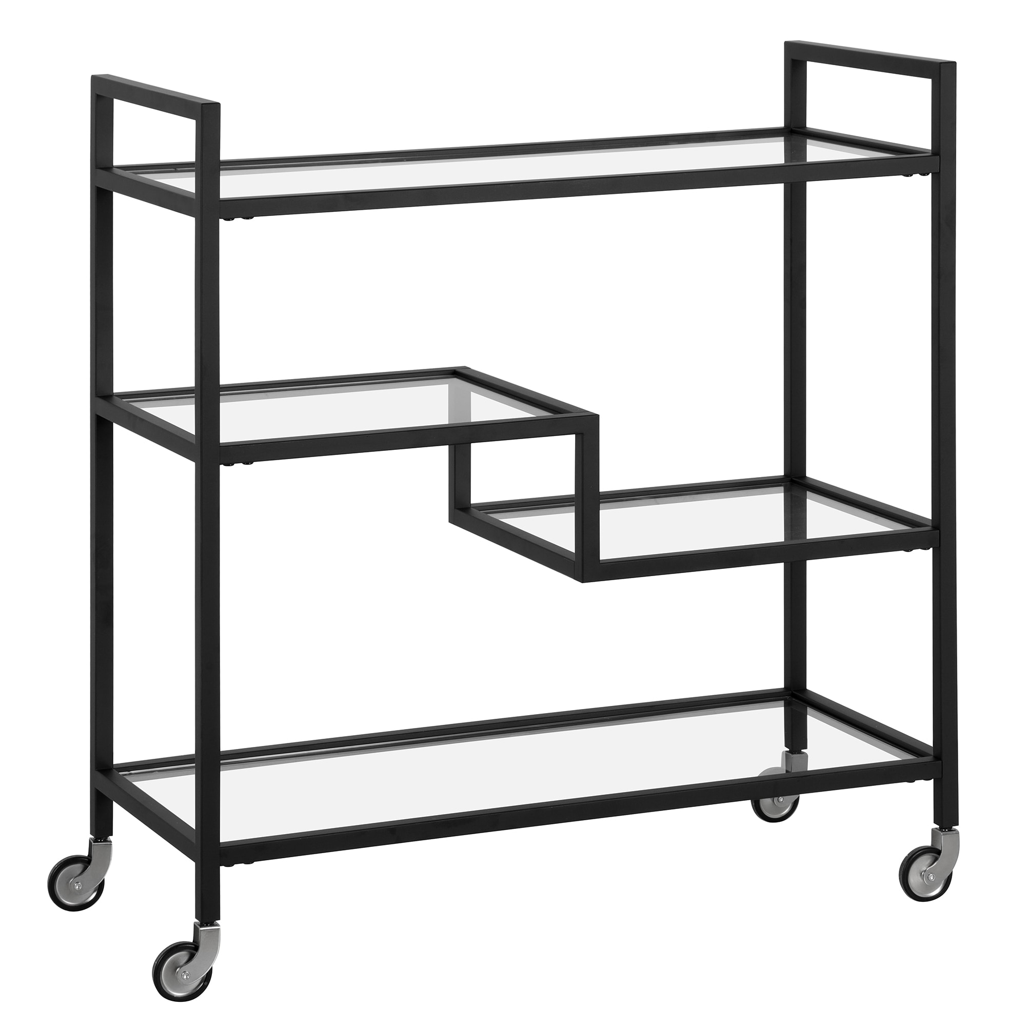 Evelyn&Zoe Lovett 33" Wide Rectangular Bar Cart with Glass Shelves, Blackened Bronze