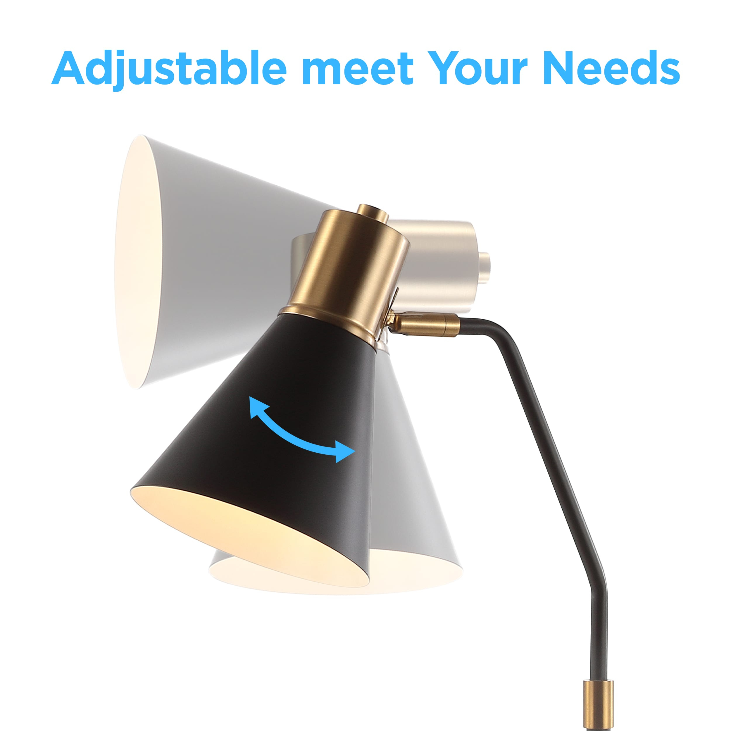 Apollo 61" Modern Metal LED Task Floor Lamp, Black/Brass Gold