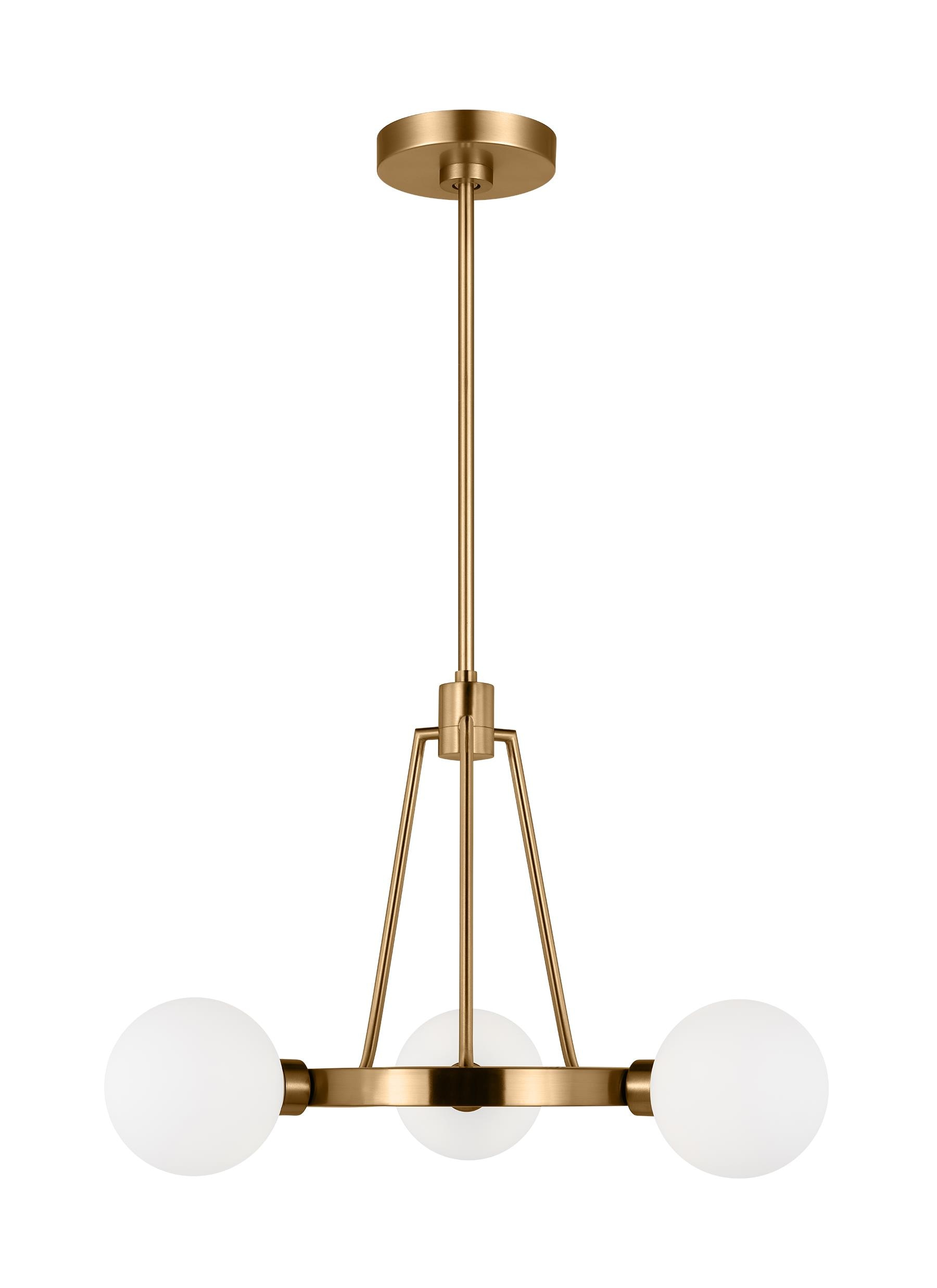 Satin Brass Minimalist 3-Light Chandelier with Milk Glass Shades