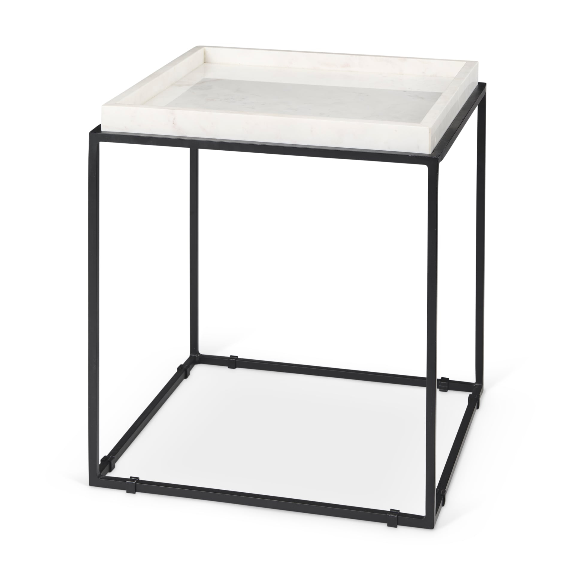 Regal Elegance White Marble & Matte Black Metal Square End Table