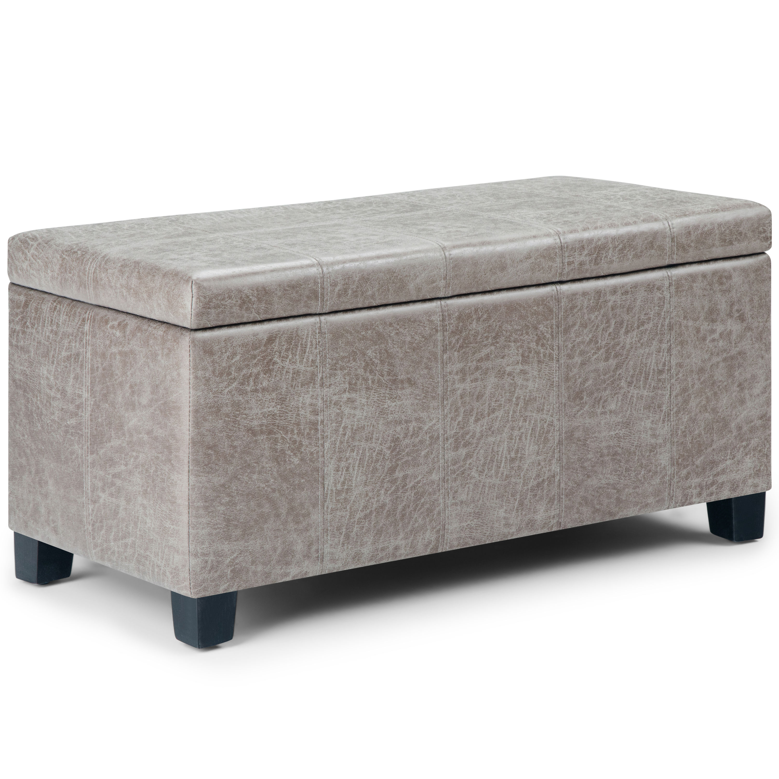 Dover 36 in. Wide Contemporary Rectangle Storage Ottoman Bench in Distressed Grey Taupe Vegan Faux Leather, Assembled