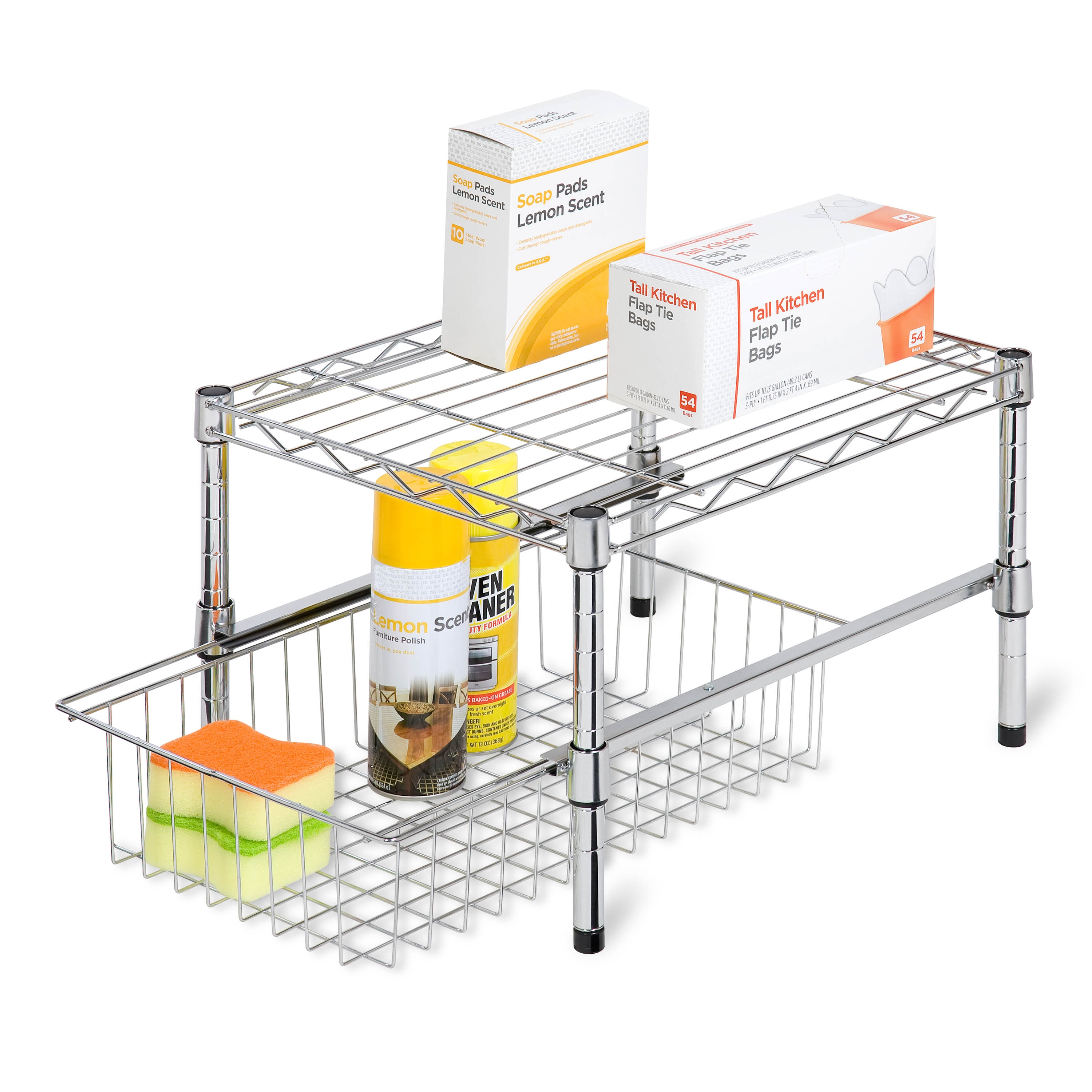 Honey-Can-Do Steel 2-Tier Stackable Adjustable Cabinet Organizer with Drawer, Chrome