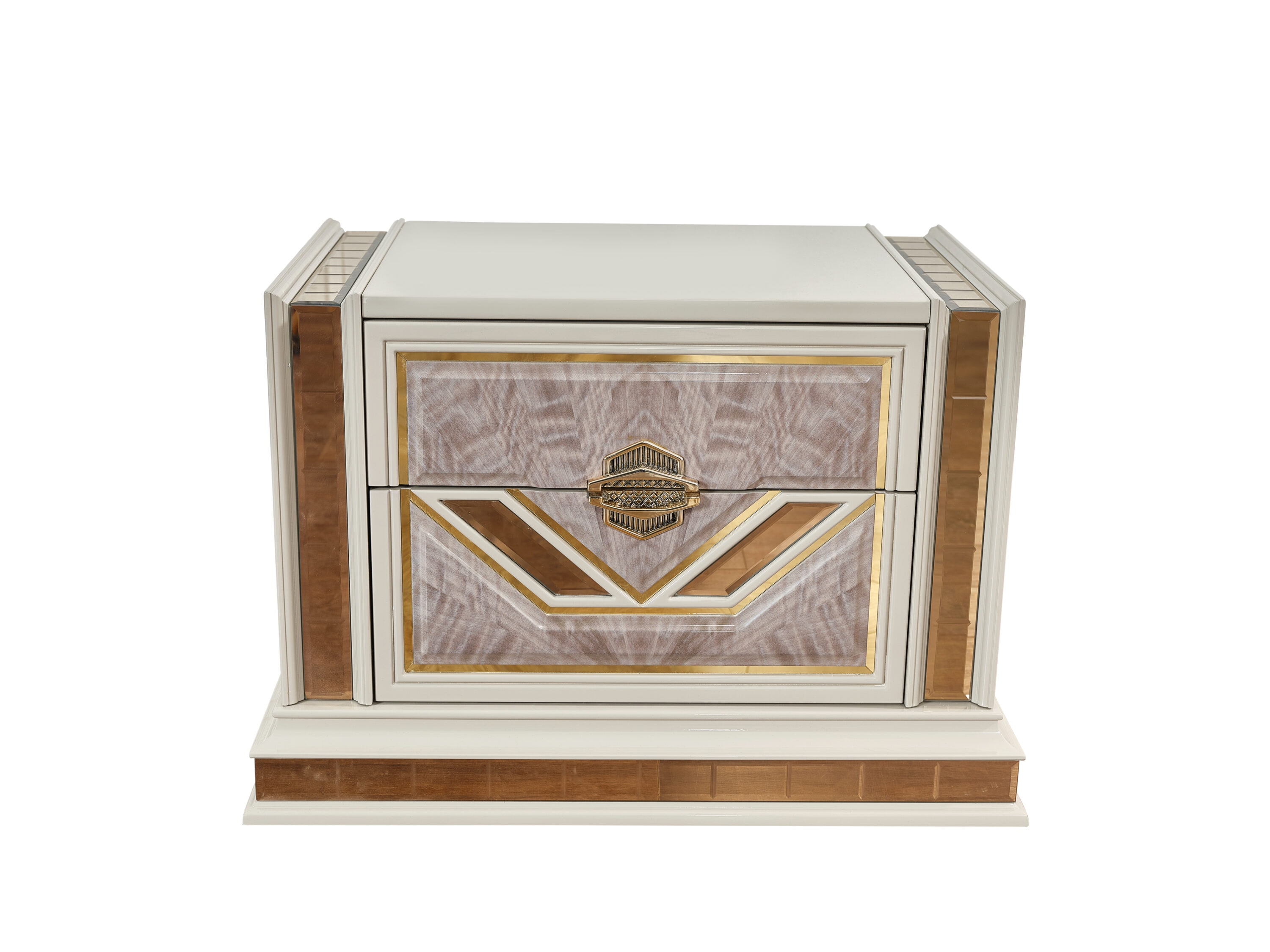 Omary Traditional Style Nightstand with gold Accent made with Wood in Beige