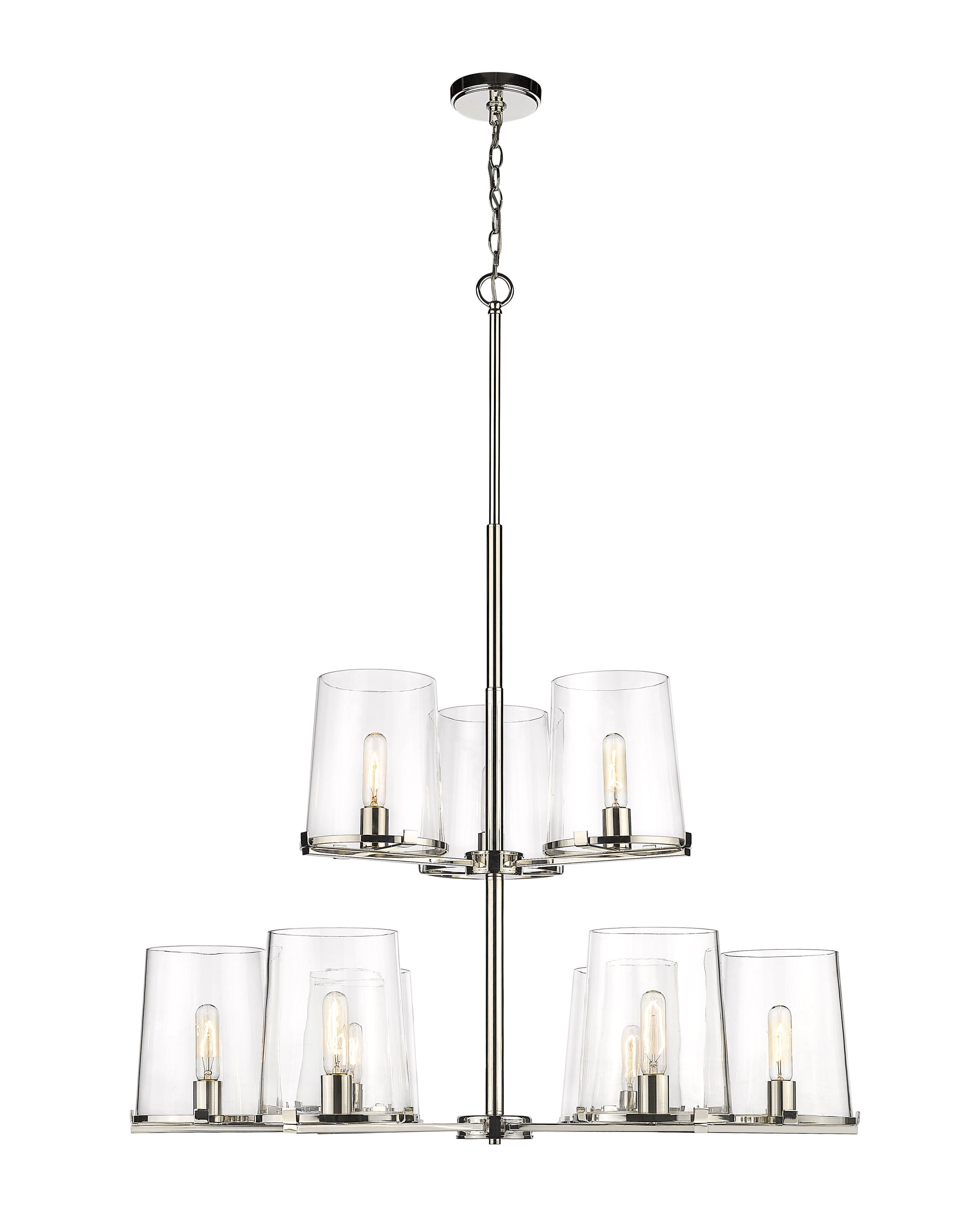 Polished Nickel Dual-Layer 9-Light Chandelier with Clear Glass Shades