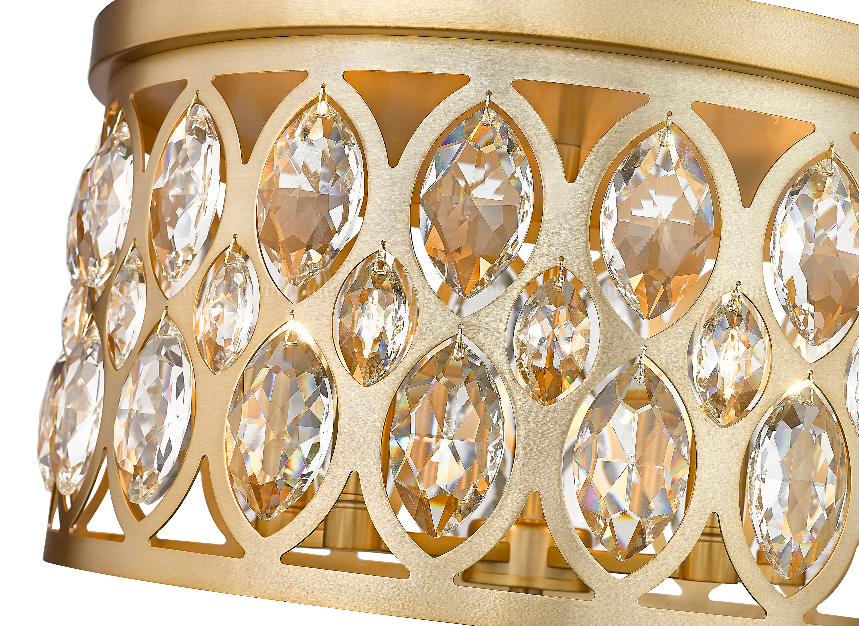 Heirloom Brass Crystal Drum Flush Mount Ceiling Light