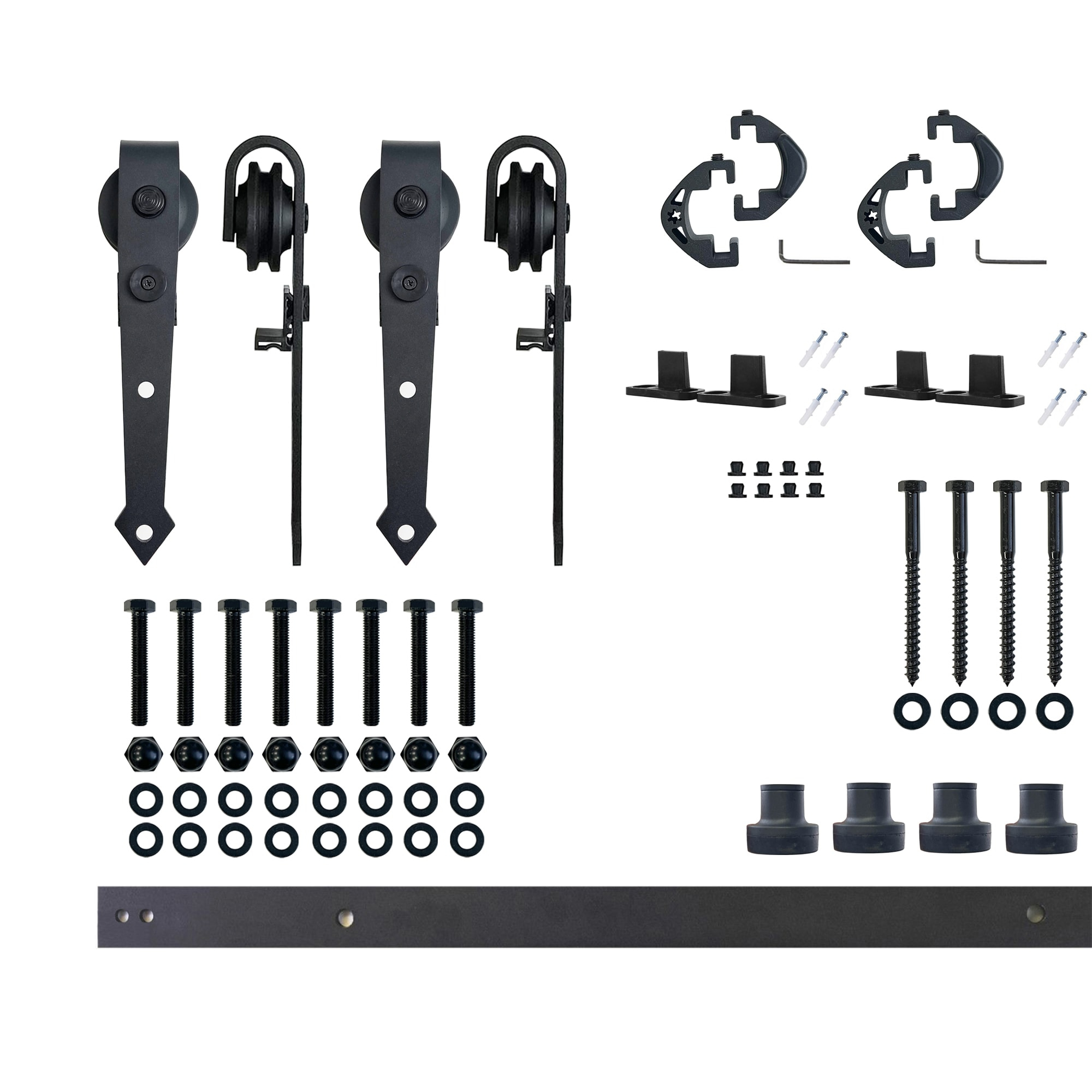 Homacer Black Rustic Sliding Barn Door Hardware Kit, for Two/Double Doors, 5.5ft Long Flat Track, Arrow Design Roller, Heavy Duty, for Interior & Exterior Use