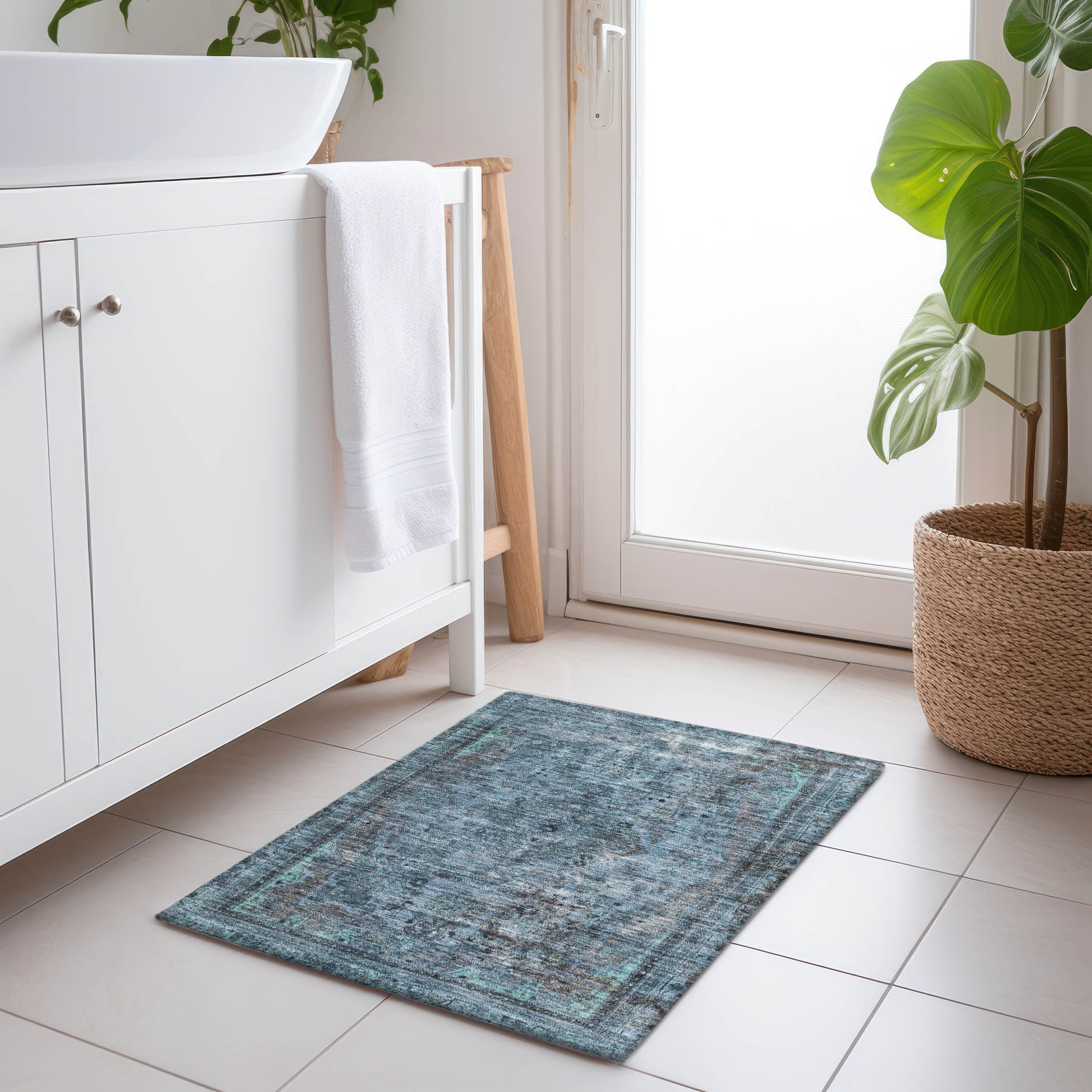 Addison Rugs Chantille Indoor/Outdoor Traditional Global Blue Washable Rectangle Rug, 1'8" x 2'6"