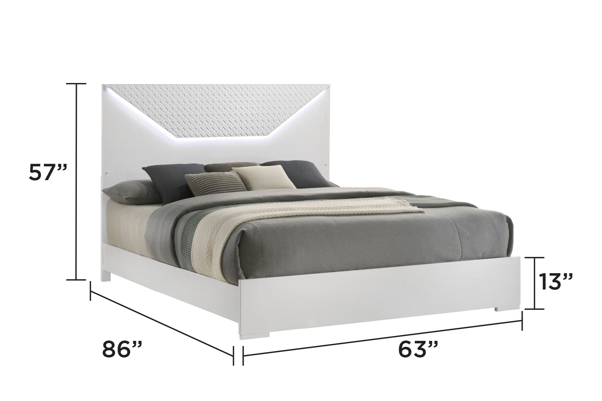 Blanca Modern Style Queen Bed Made With LED  Headboard & Wood in White Color