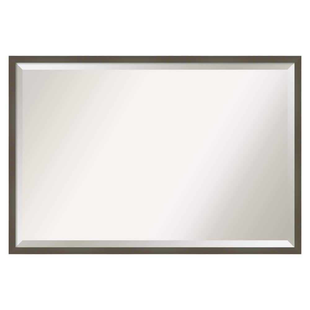 Amanti Art Beveled Wood Bathroom Wall Mirror - Svelte Frame Svelte Clay Grey Outer Size: 37 x 25 in Grey