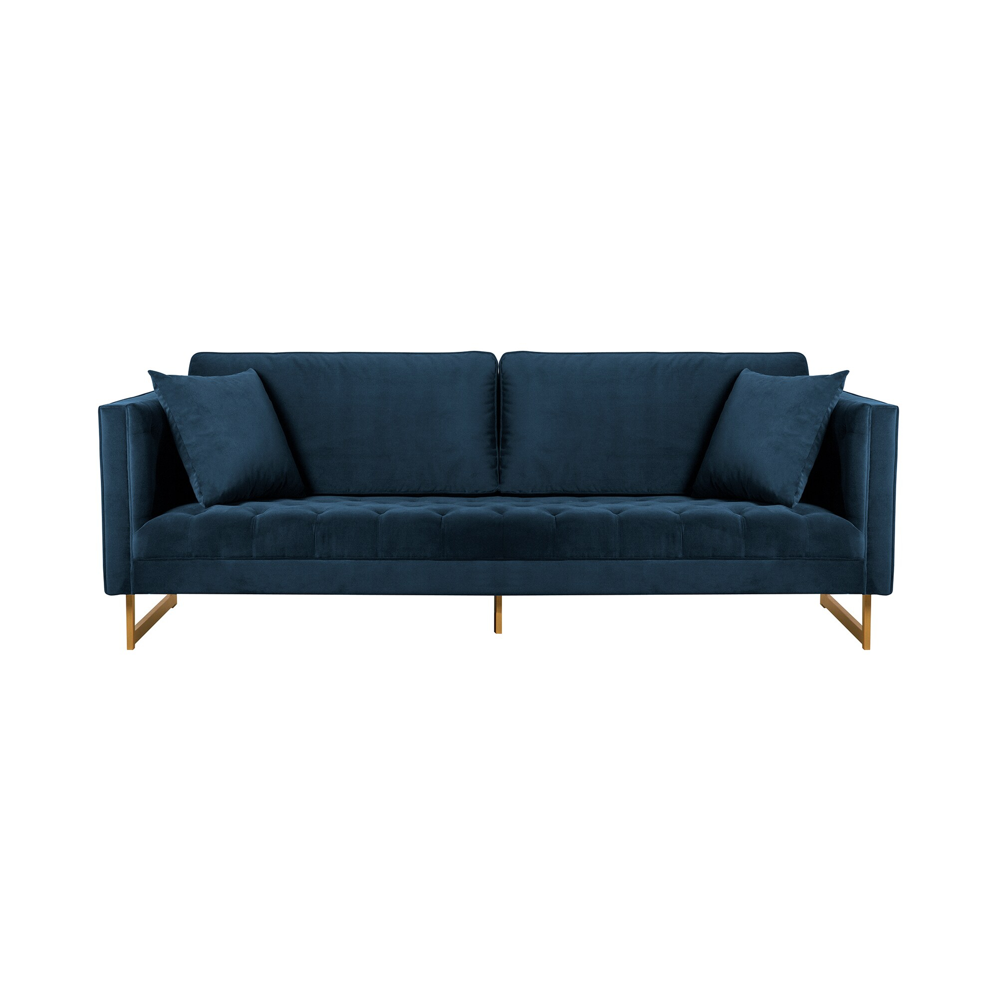 Lenox Blue Velvet Sofa with Brass Legs