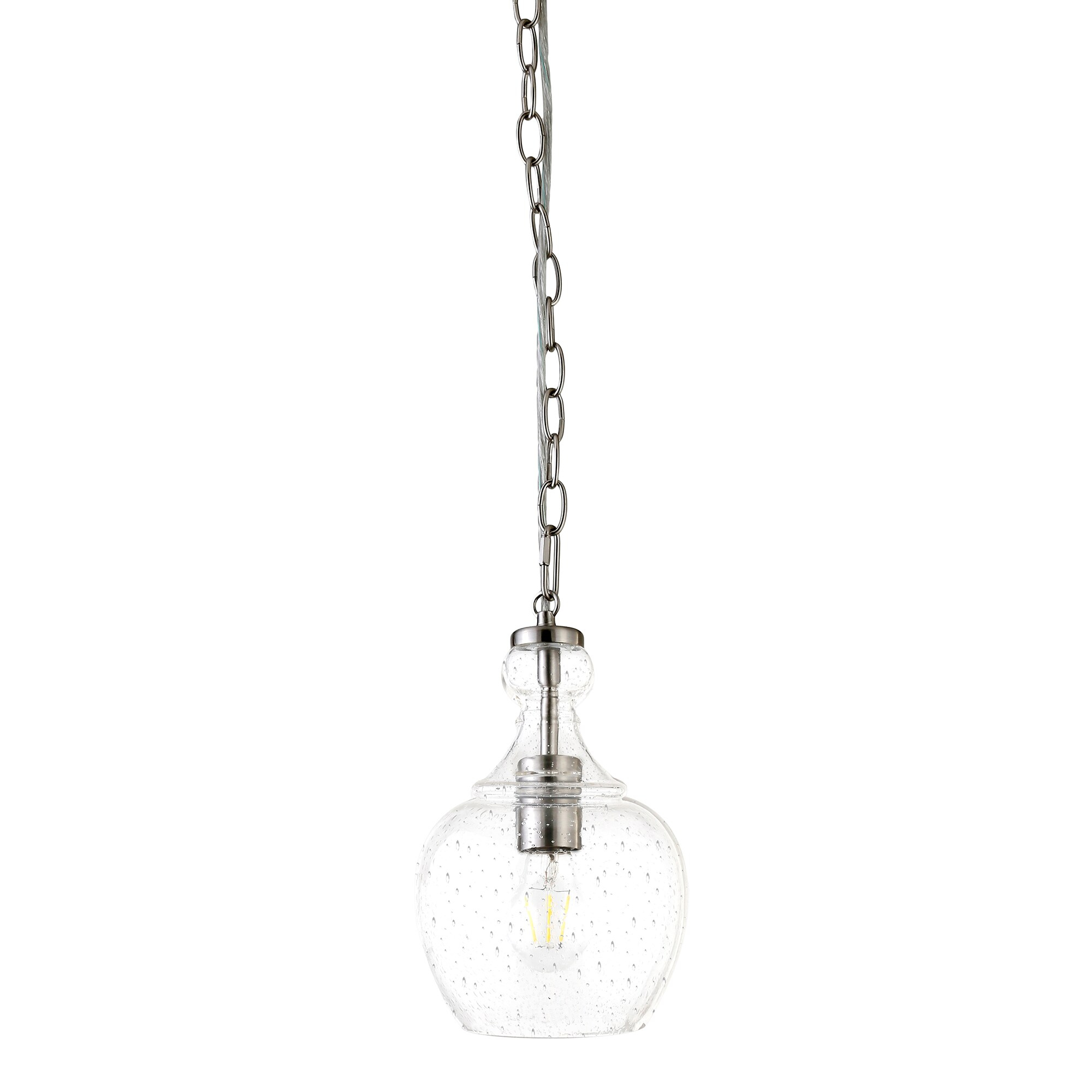 Verona 1-Light Brushed Nickel Pendant with Seeded Glass Shade