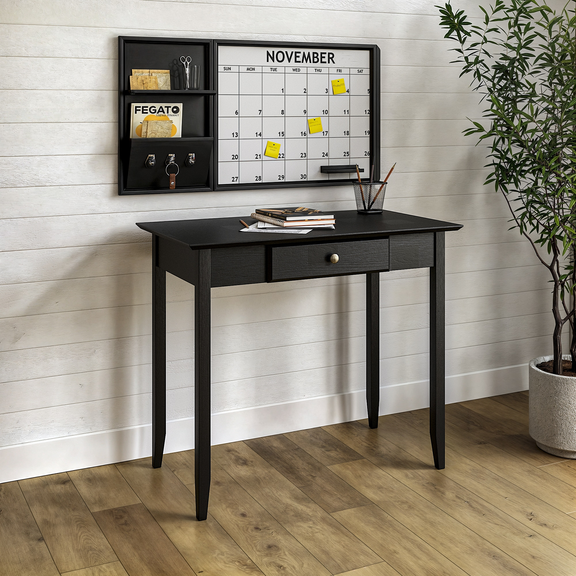 Black Pine Wood Shaker Writing Desk with Drawer