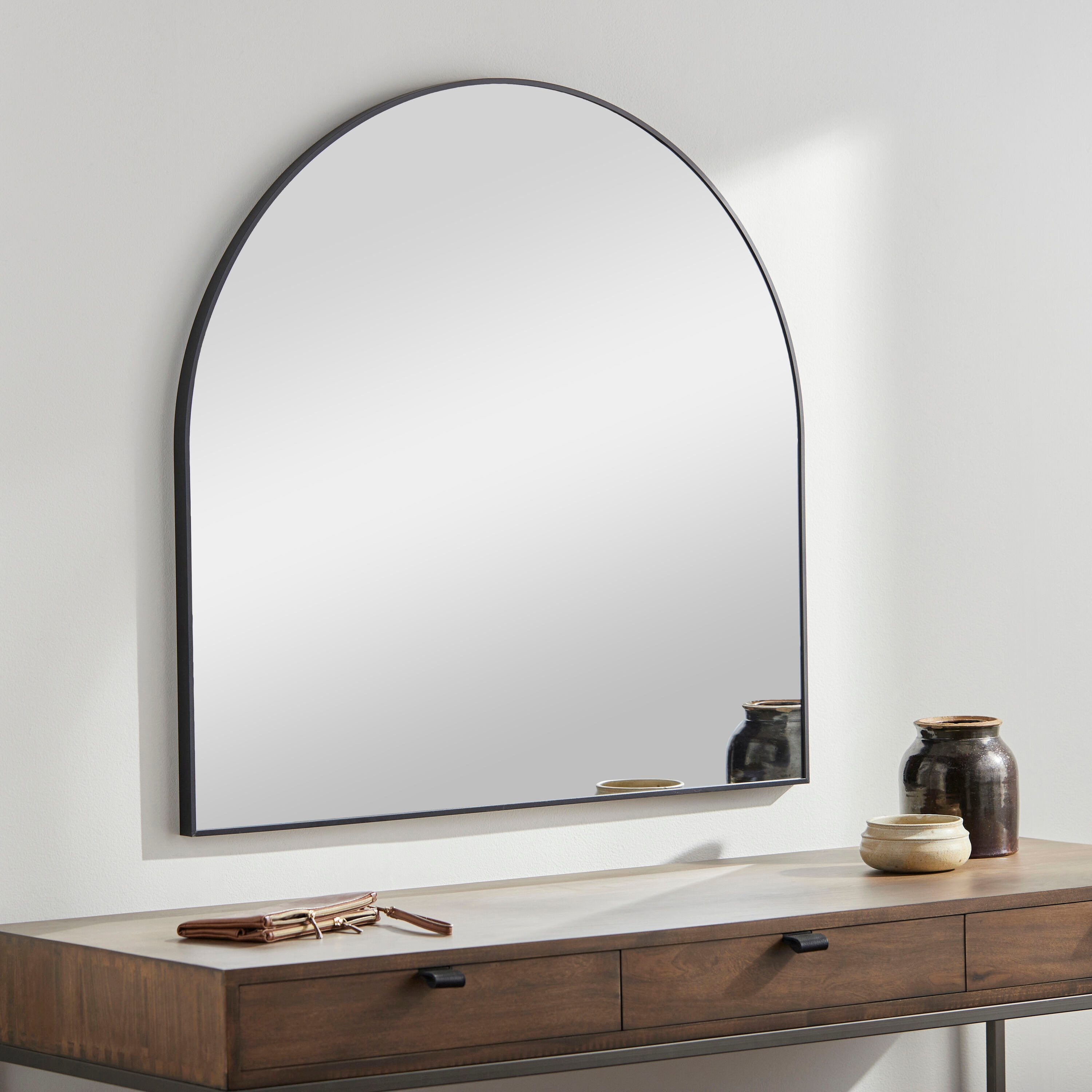 Luxurious Gold & Silver Brushed Metal Arched Mirror 36x35"