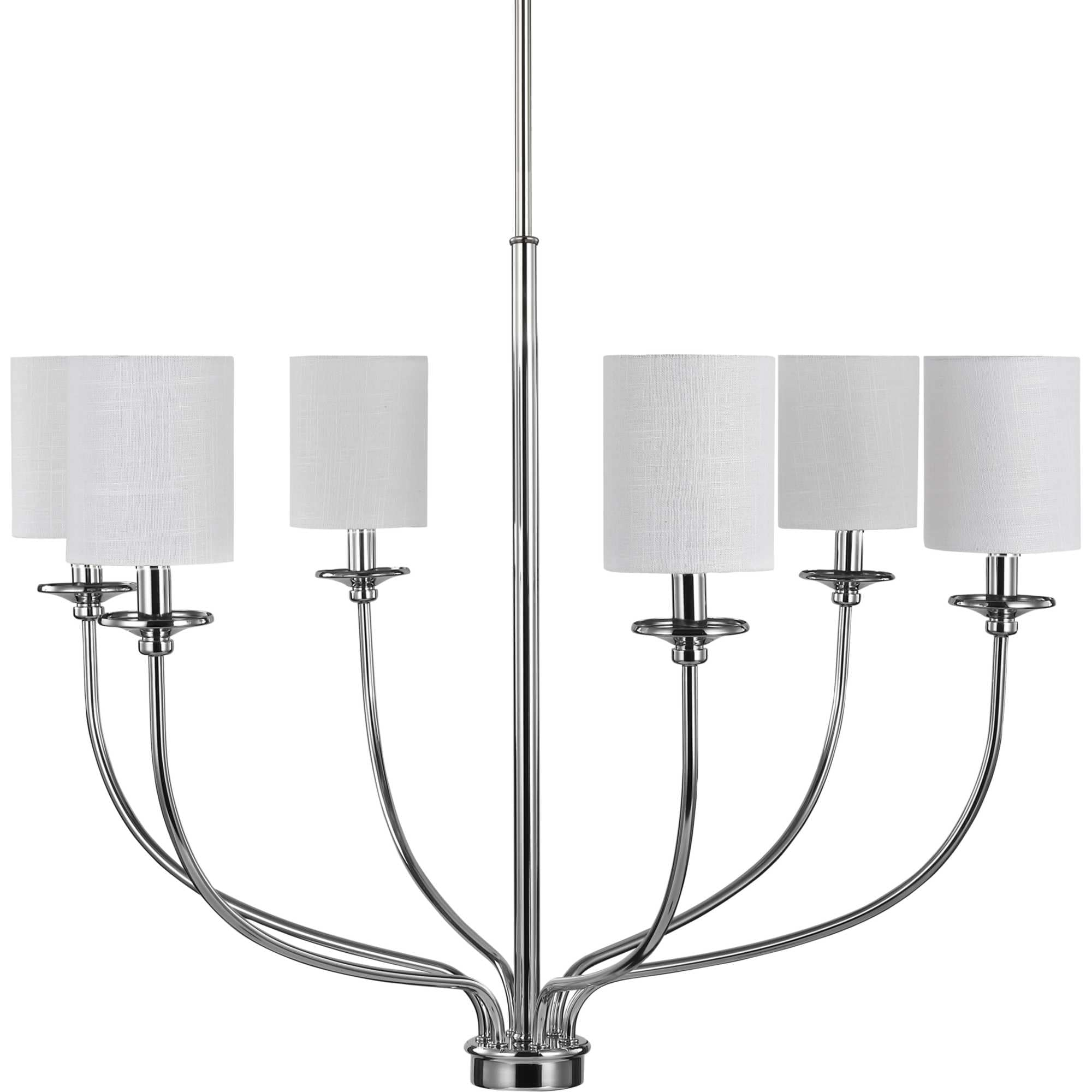 Bonita Collection Six-Light Polished Chrome White Linen Fabric Shade Luxe Chandelier Light