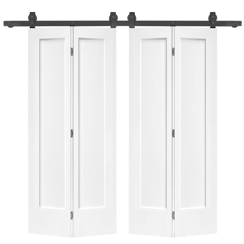 60 in. x 80 in. 1 Panel Shaker Primed MDF Composite Double Bi-Fold Barn Door with Sliding Hardware Kit