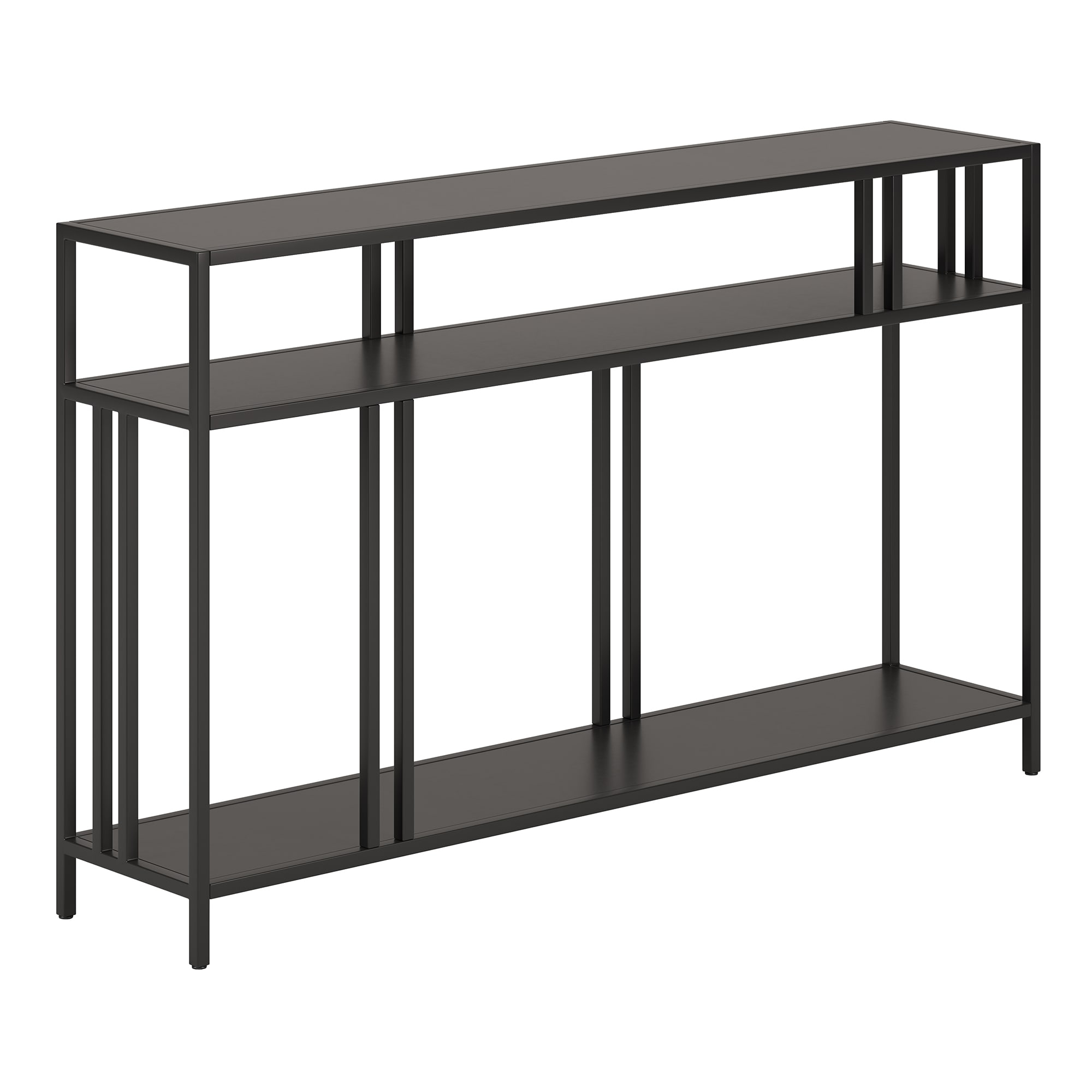 Evelyn&Zoe Cortland 48" Wide Rectangular Console Table with Metal Shelves, Blackened Bronze