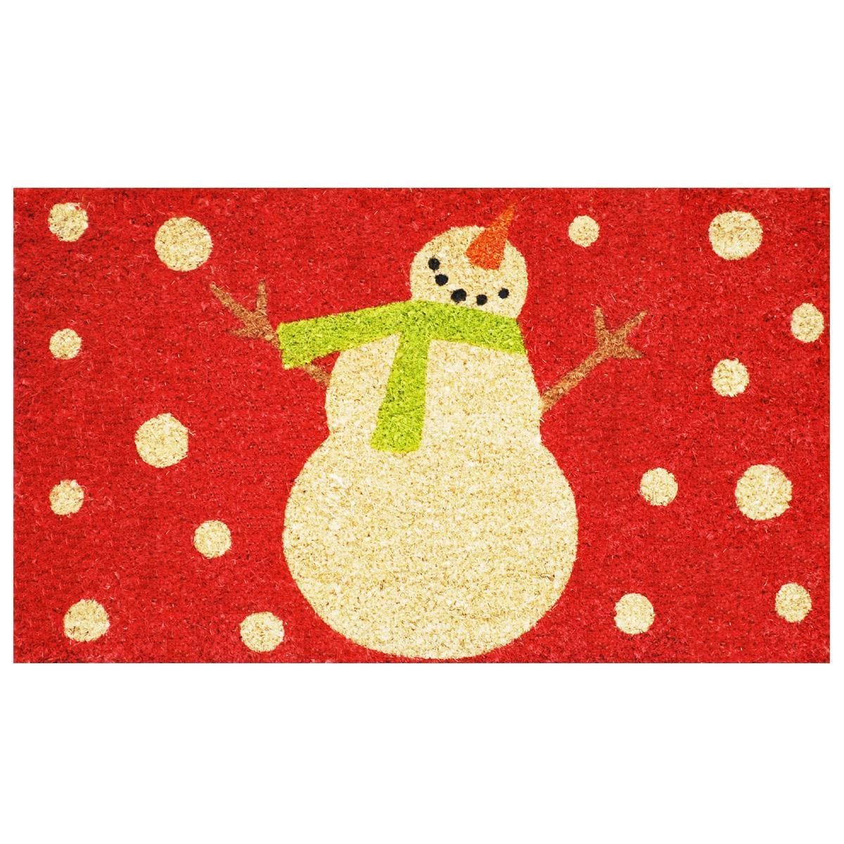 Festive Red and Green Coir Snowman Outdoor Christmas Doormat