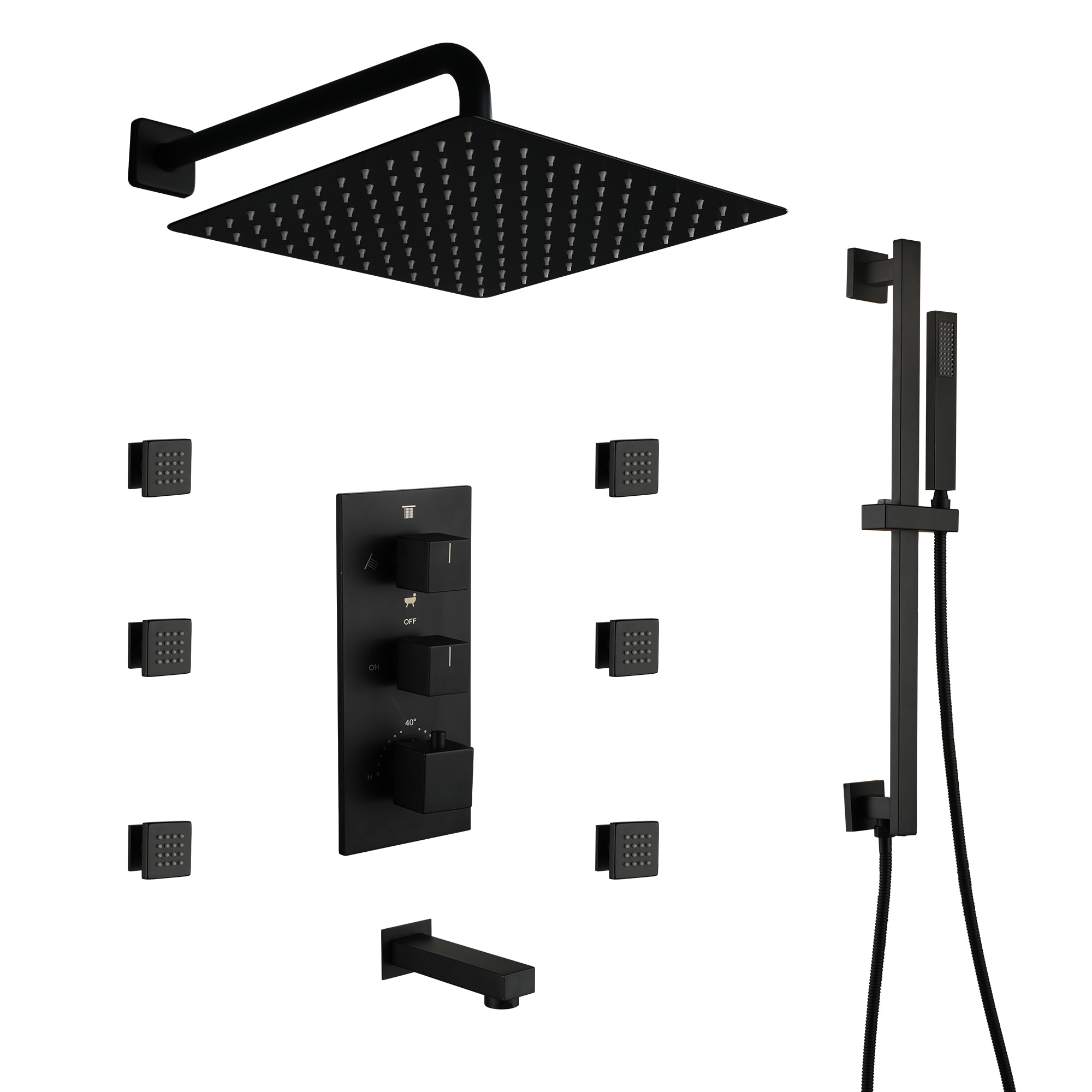 Matte Black Stainless Steel Wall Mounted Shower System with Body Jets
