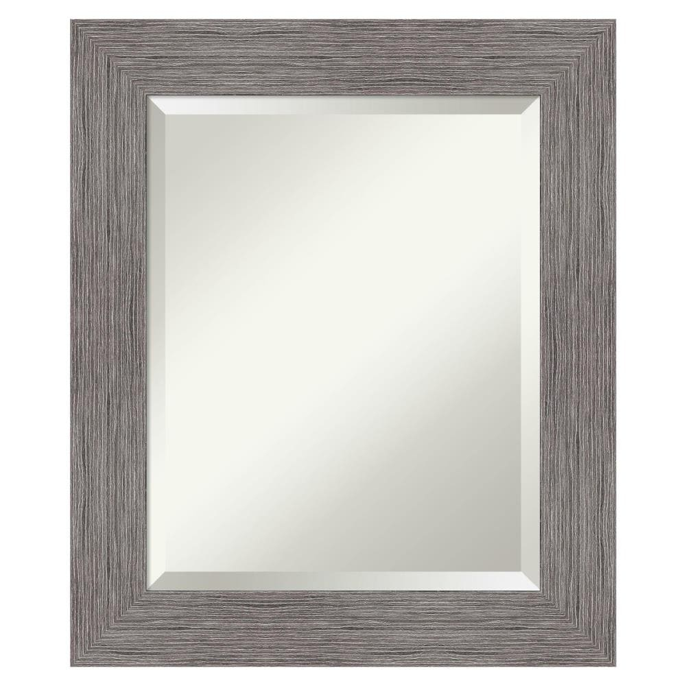 Amanti Art Grey Bathroom Mirror for Over Sink, 26x22 Pinstripe Plank Grey Rectangle Vanity Mirror, Small Country Rustic Frame, Hangs Horizonally and Vertically, Bathroom Wall Decor, Beveled Edge