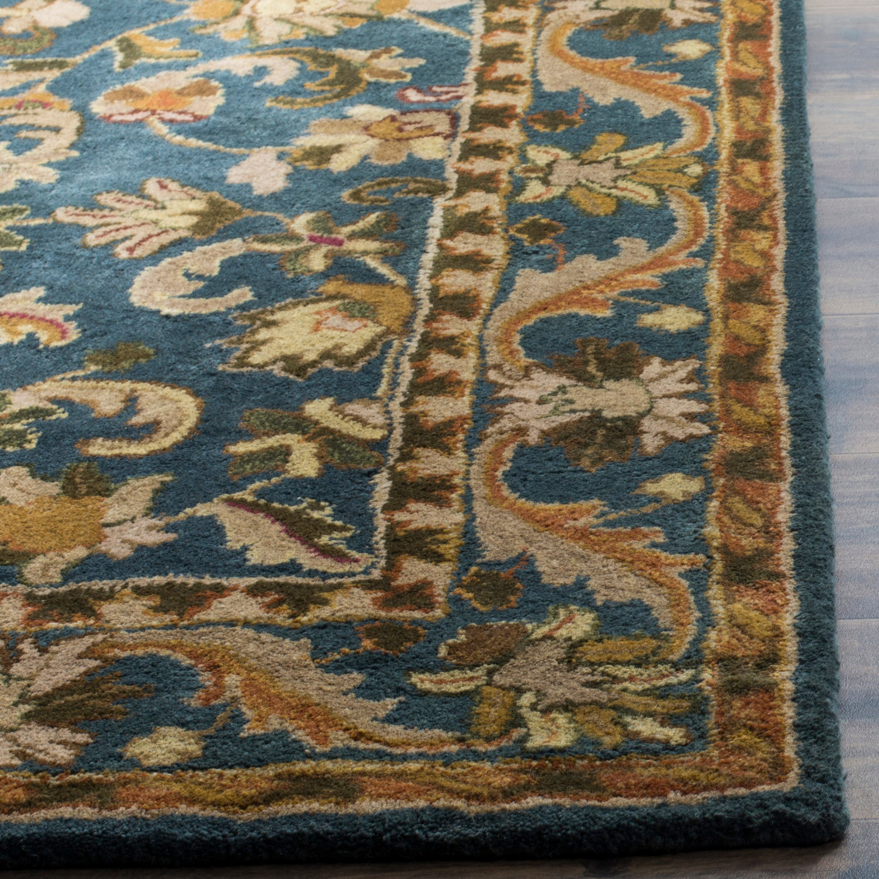 SAFAVIEH Antiquity Carmella Floral Bordered Wool Area Rug, Blue/Gold, 11' x 16'