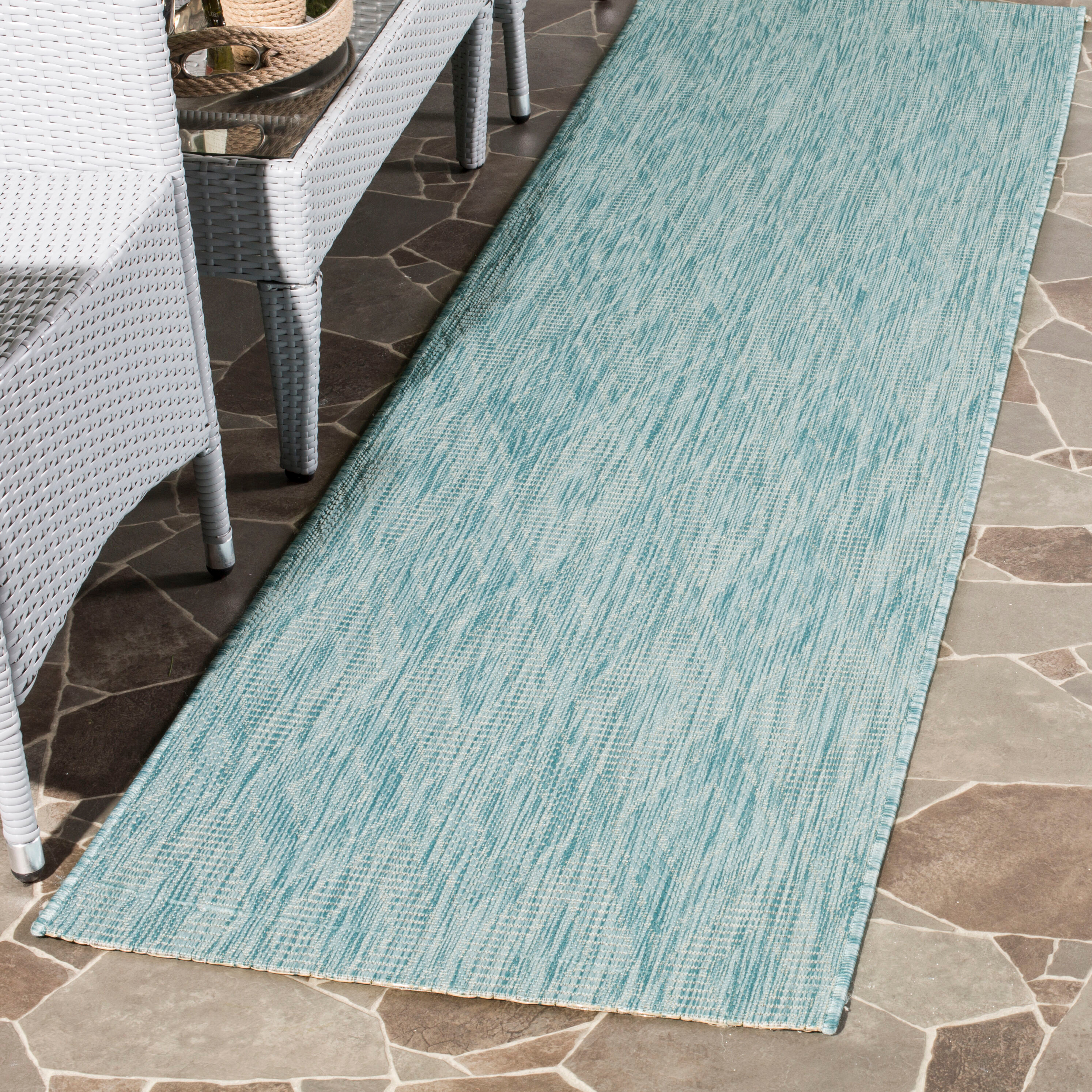 SAFAVIEH Courtyard Teodor Geometric Diamonds Indoor/Outdoor Runner, 2'3" x 10', Aqua