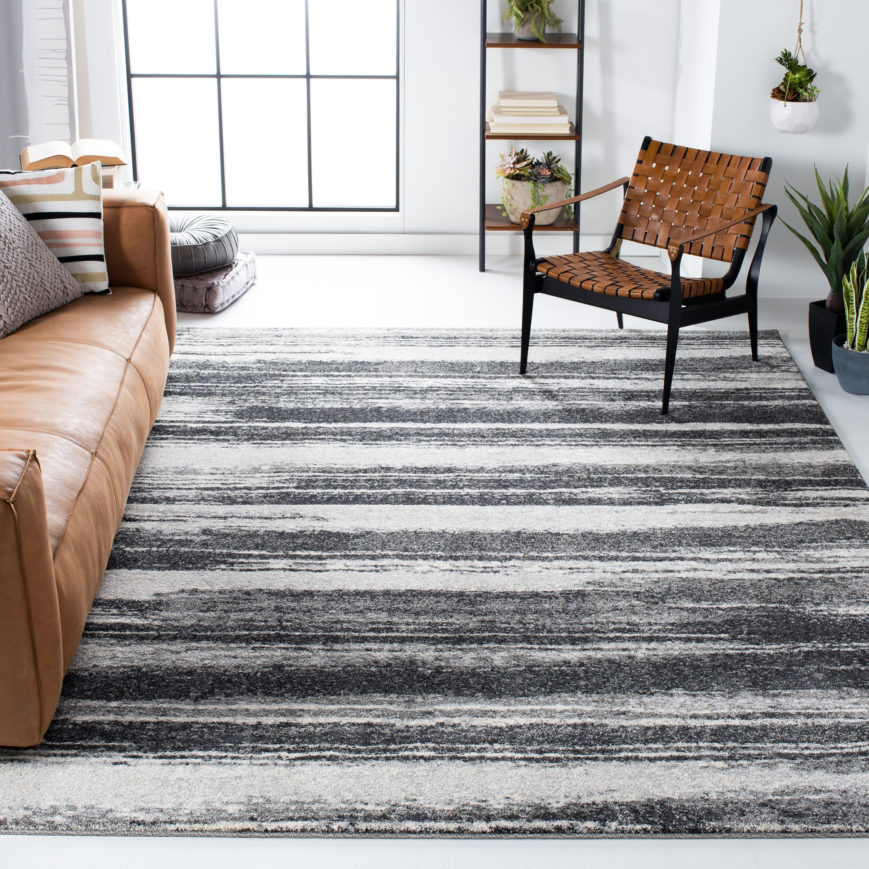 Retro Dark Grey and Light Grey 9' x 12' Shag Area Rug