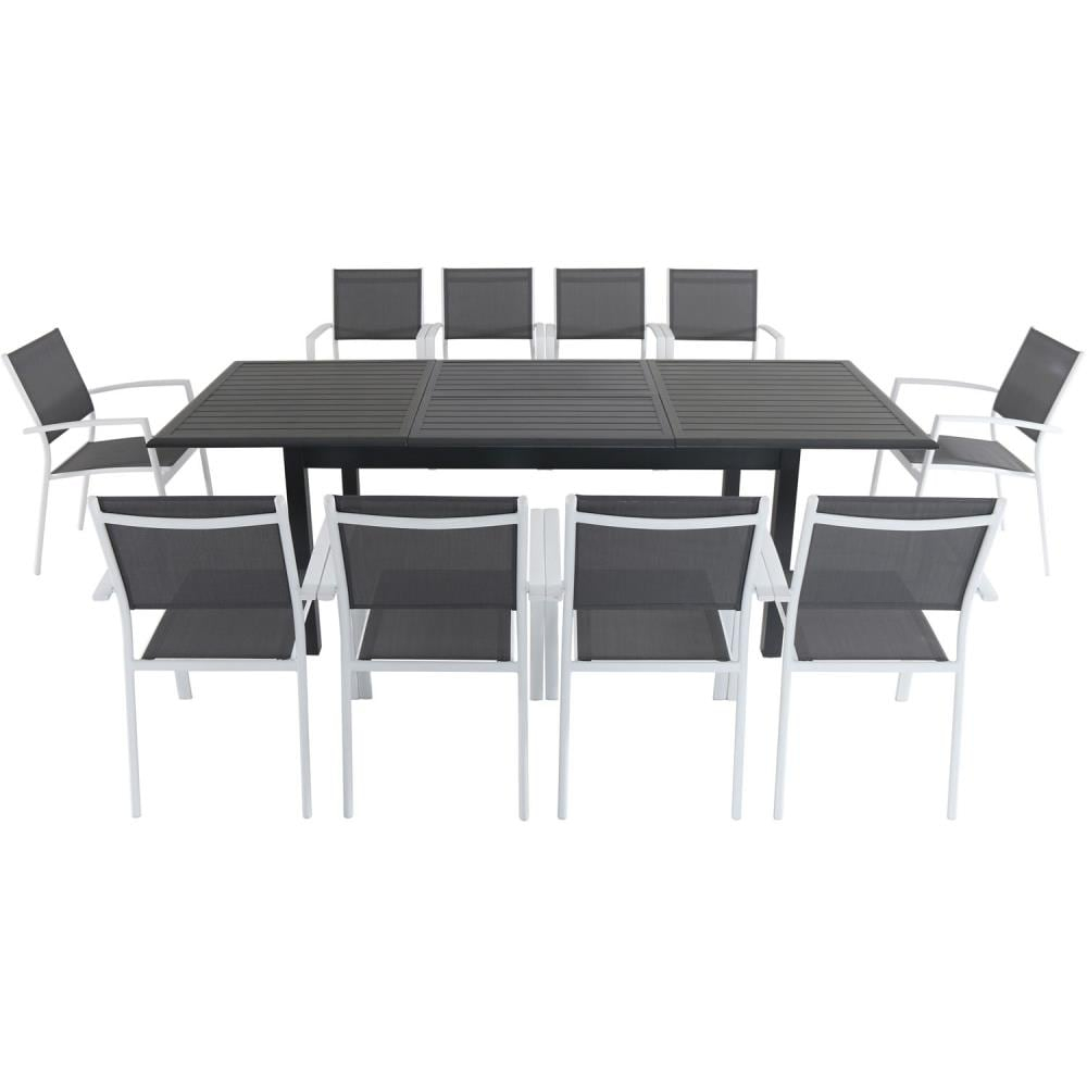 Hanover Cameron 11-Piece Expandable Dining Set with 10 Sling Dining Chairs and a 40" x 94" Table
