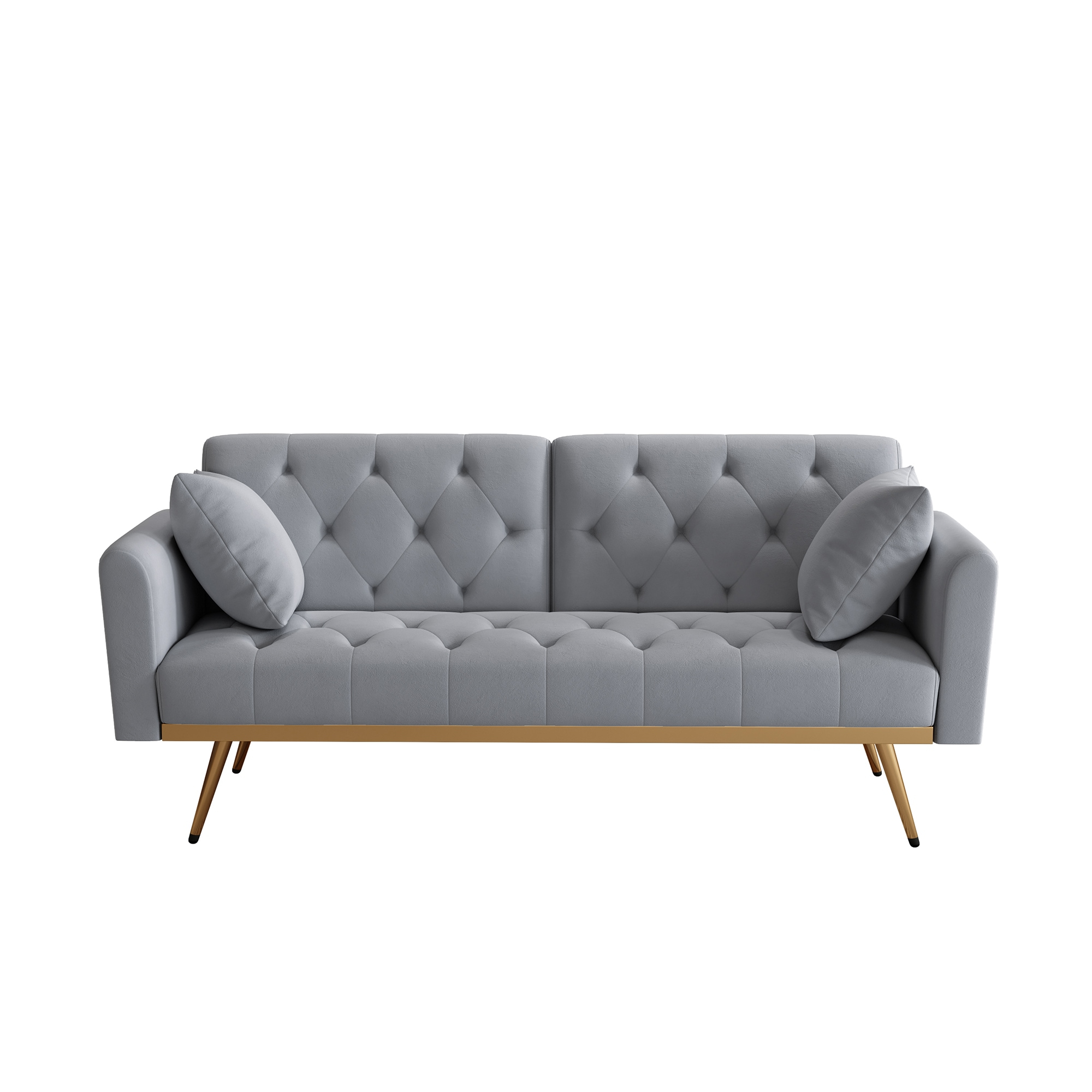 68.3" Gray Velvet Nailhead Sleeper Sofa with Throw Pillow