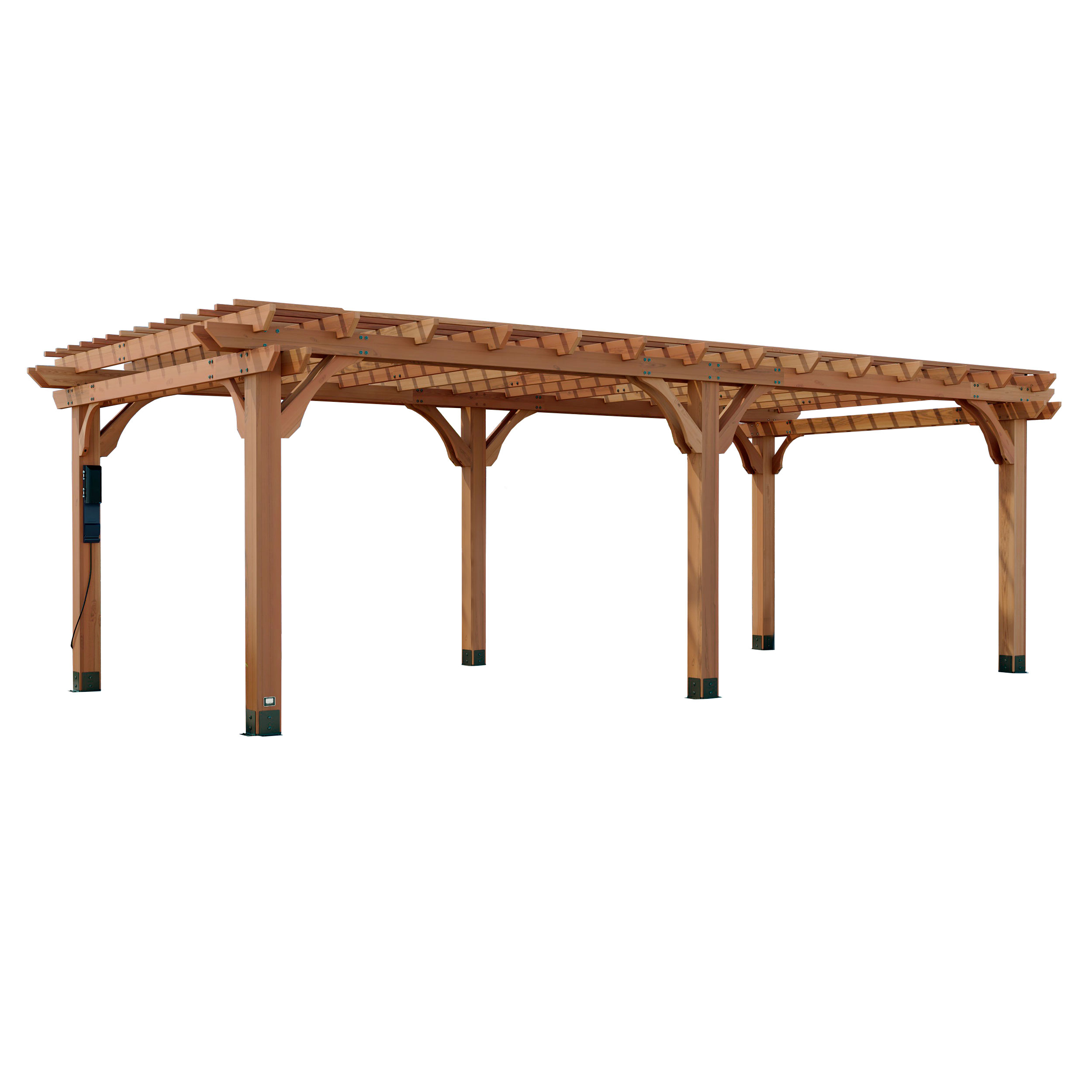 Backyard Discovery Beaumont 24'x12' Cedar Wood Patio Pergola Kit, Trellis Roof, PowerPort