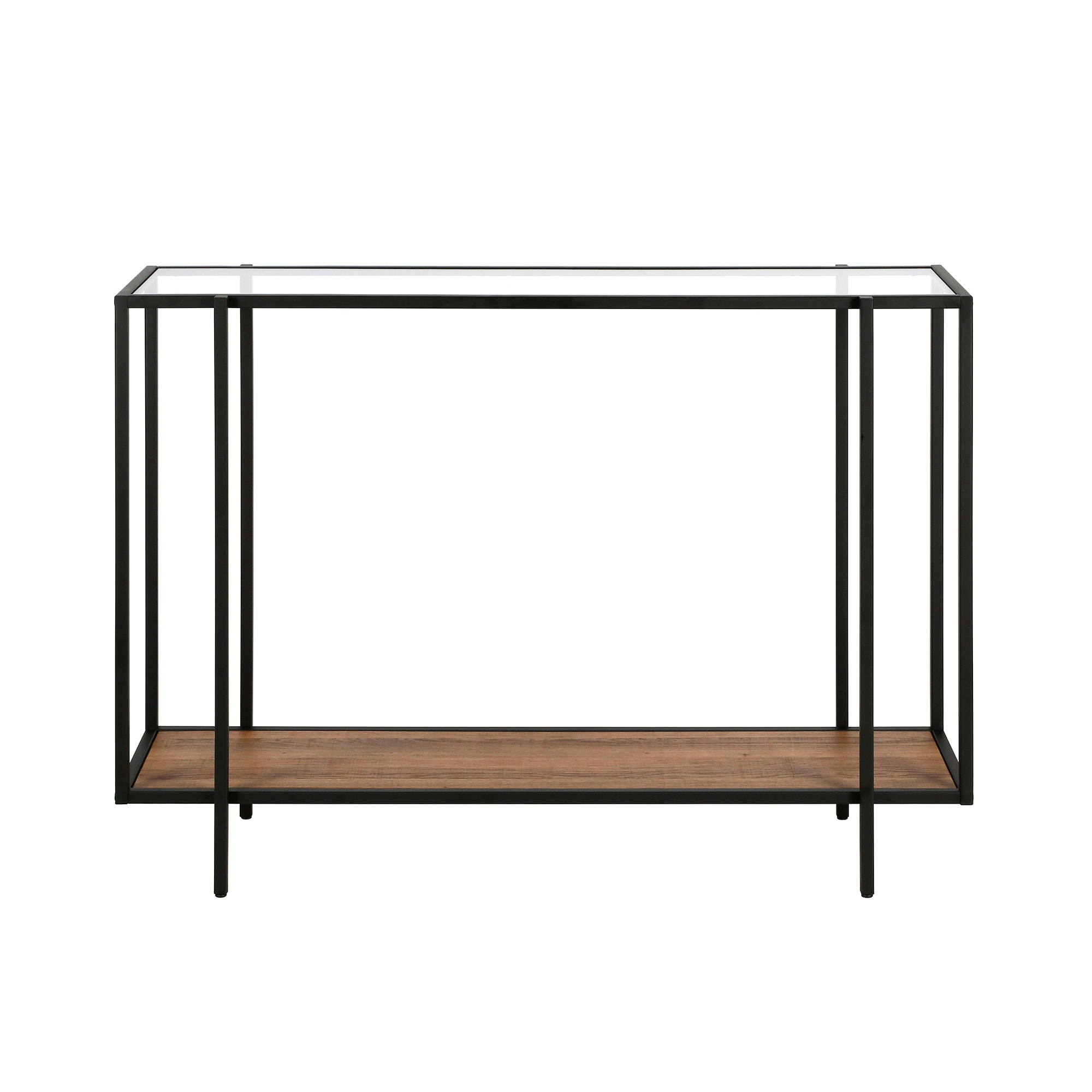 Evelyn&Zoe Vireo 42" Wide Rectangular Console Table with MDF Shelf, Blackened Bronze/Rustic Oak