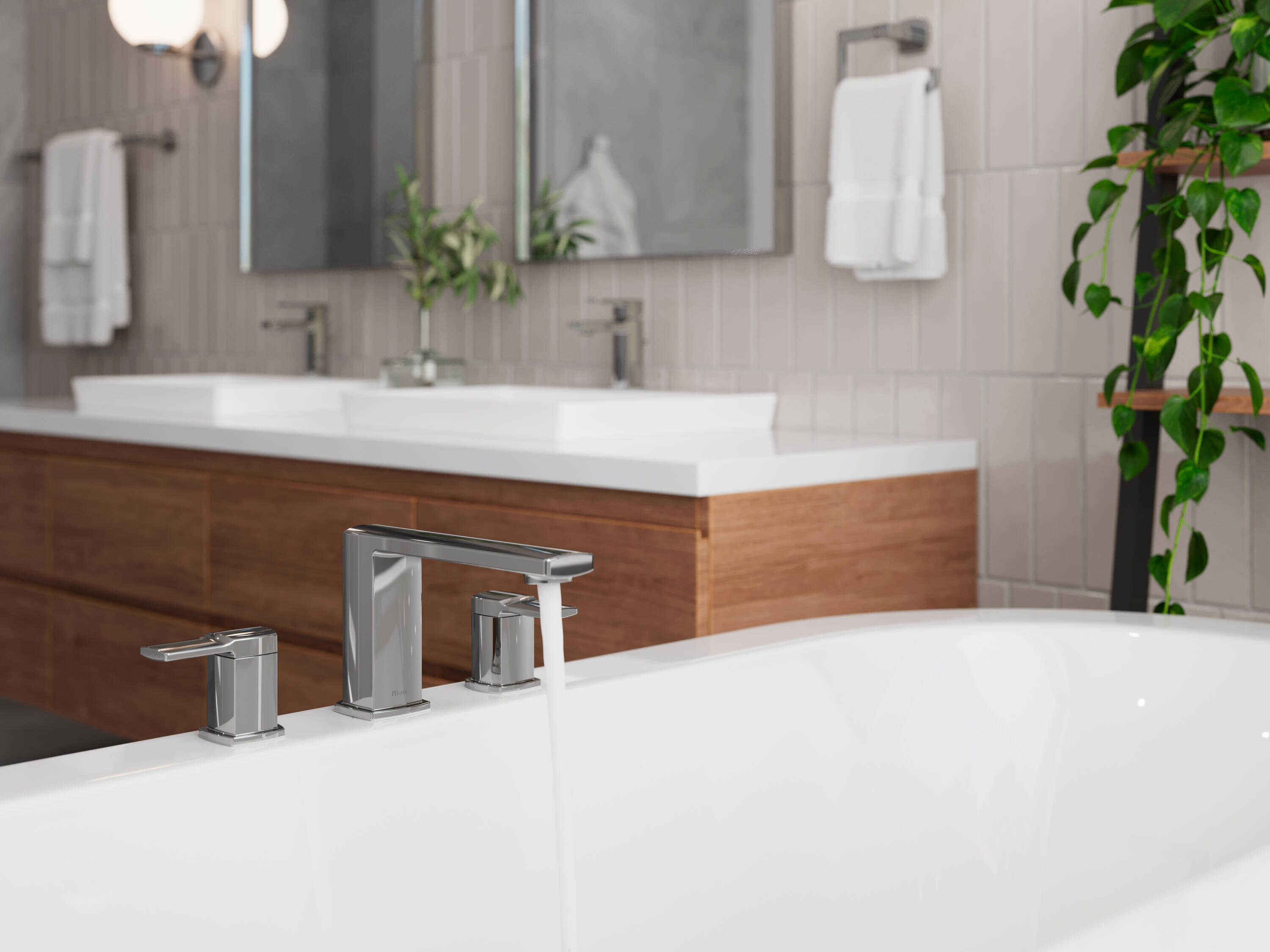 Polished Chrome Contemporary Widespread Roman Tub Faucet