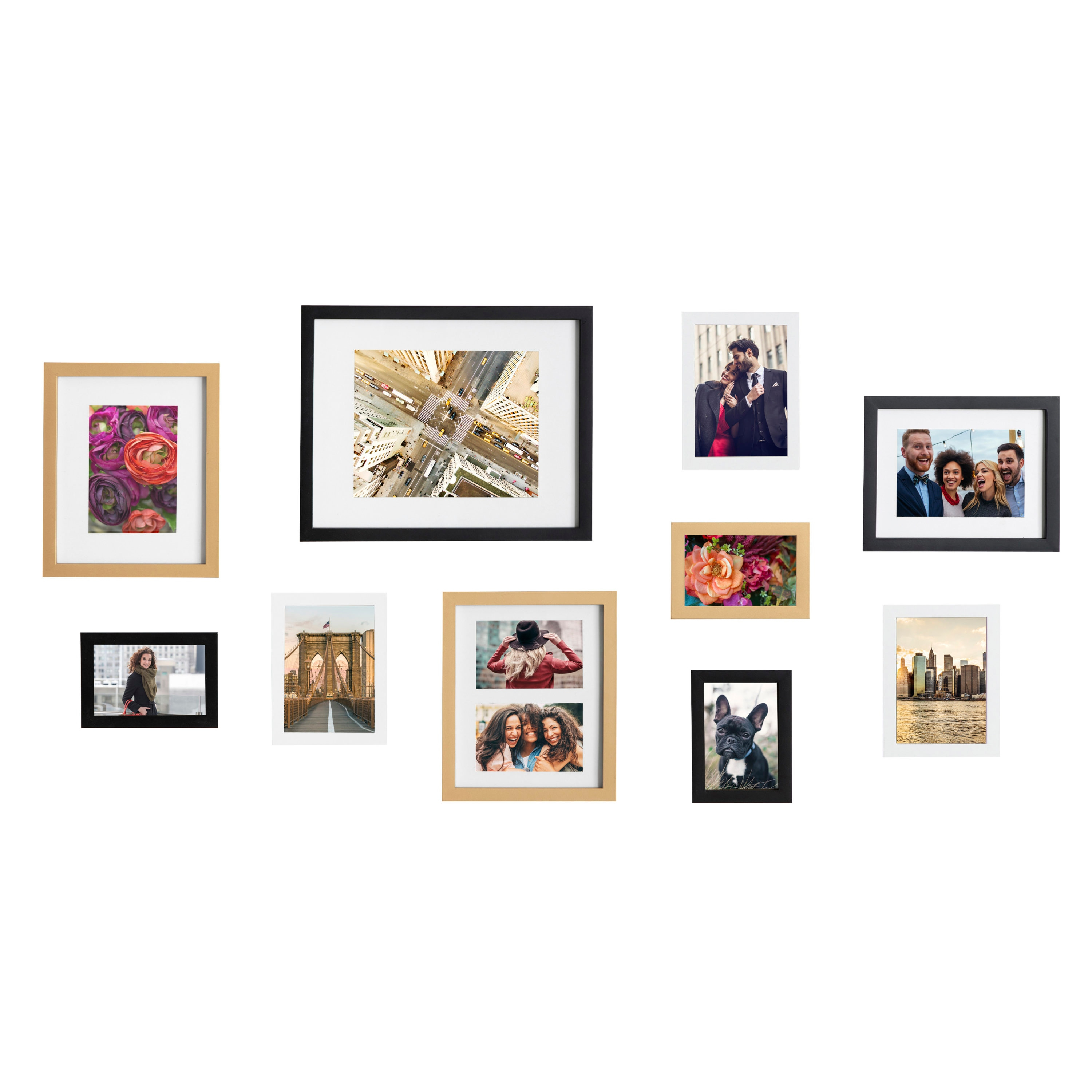 Kate and Laurel Gallery Modern Glam Frame Set, Set of 10, Black, White, and Gold