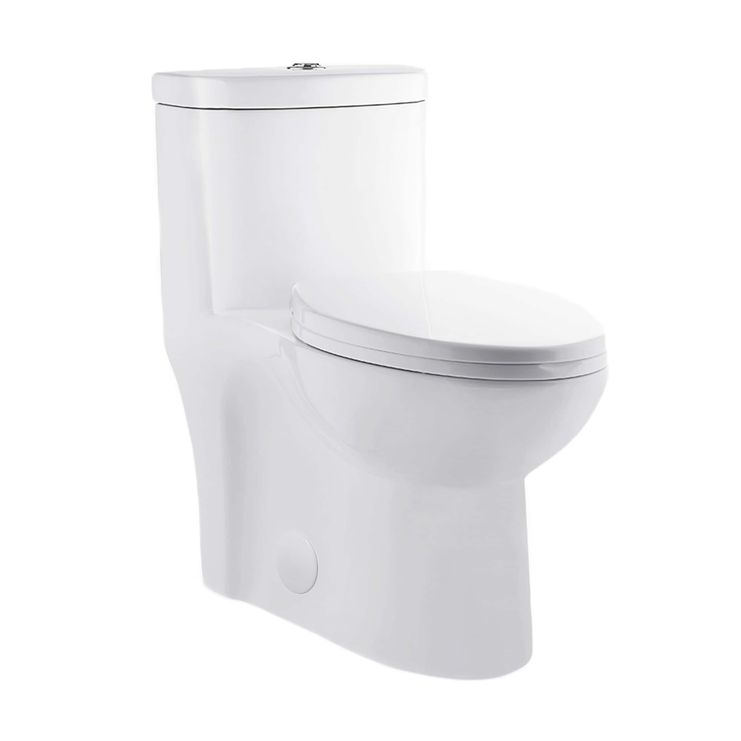Swiss Madison Besanxcon Glossy White Elongated Standard height 12-in Rough-In 1.6 GPF Touchless Smart Compatible Slow Close Feature 1-piece Toilet