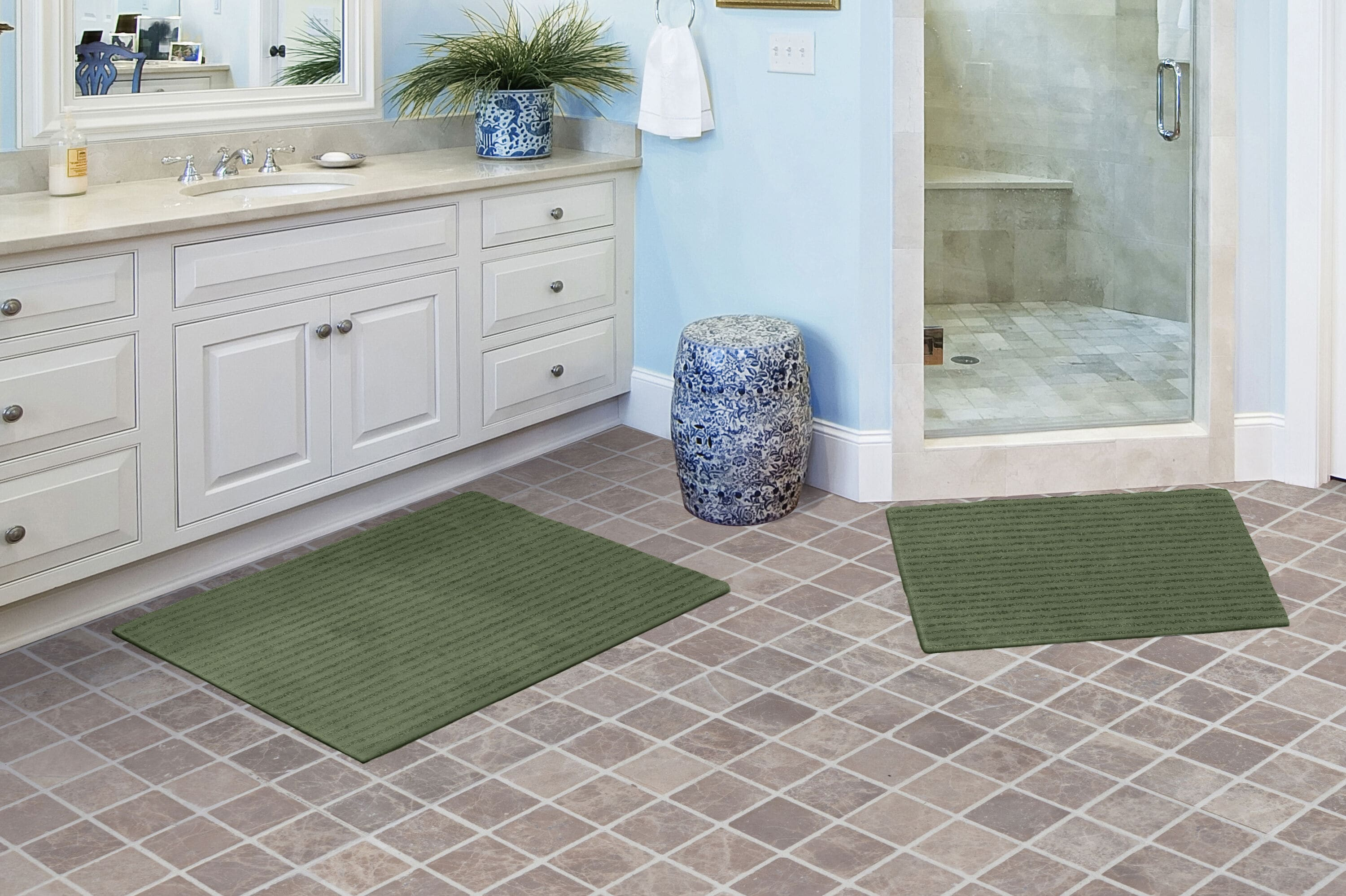 Garland Rug Sheridan Washable Nylon Bath Rug Set, 2 Piece Set (17"x24" Bath Rug, & 21"x34" Bath Rug) Deep Fern