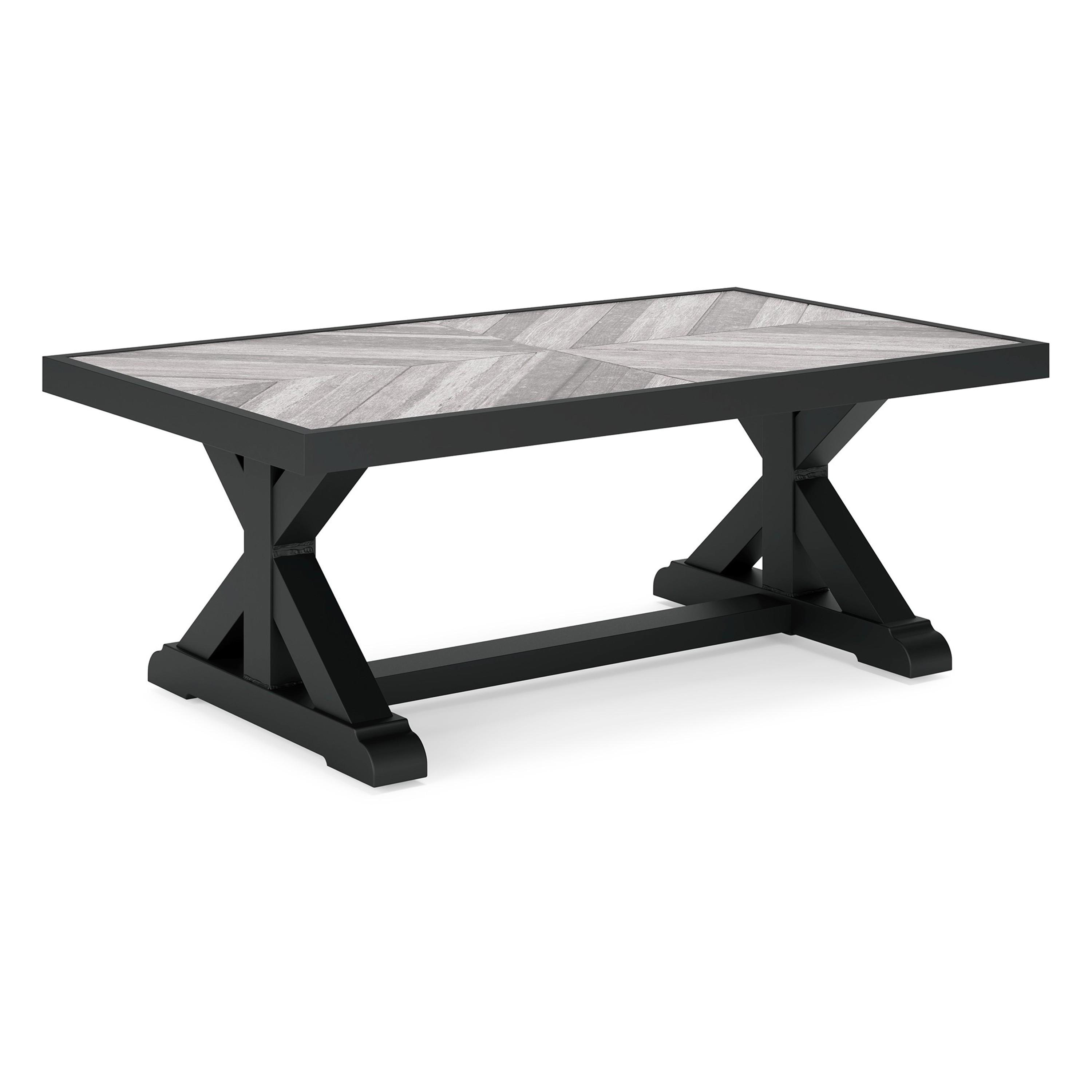 Black and Gray Rectangular Outdoor Coffee Table with Porcelain Top
